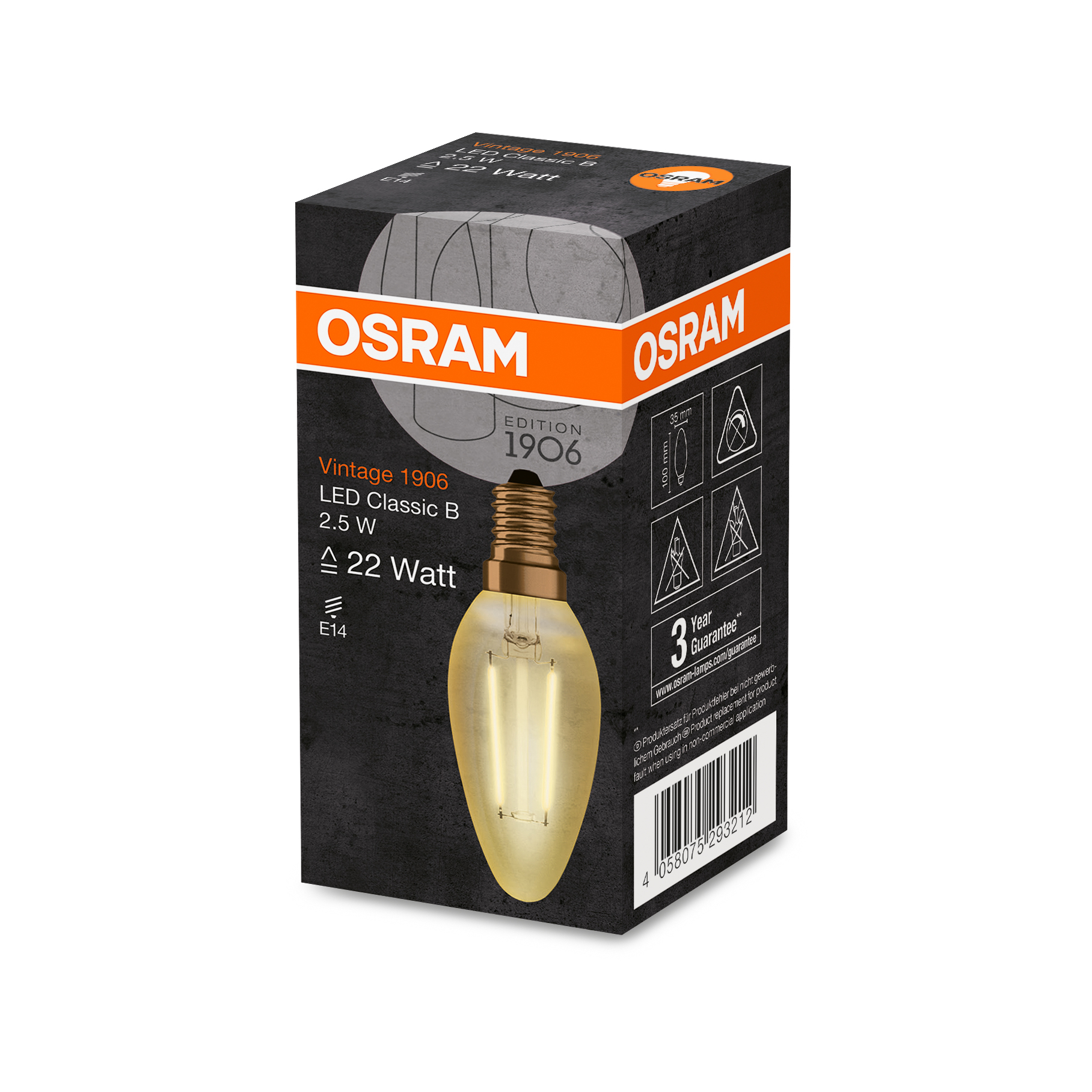Bec LED Osram LED VINTAGE 1906 CLB auriu22 non-dim 2.5W 824 E14 220lm 2500K CRI80