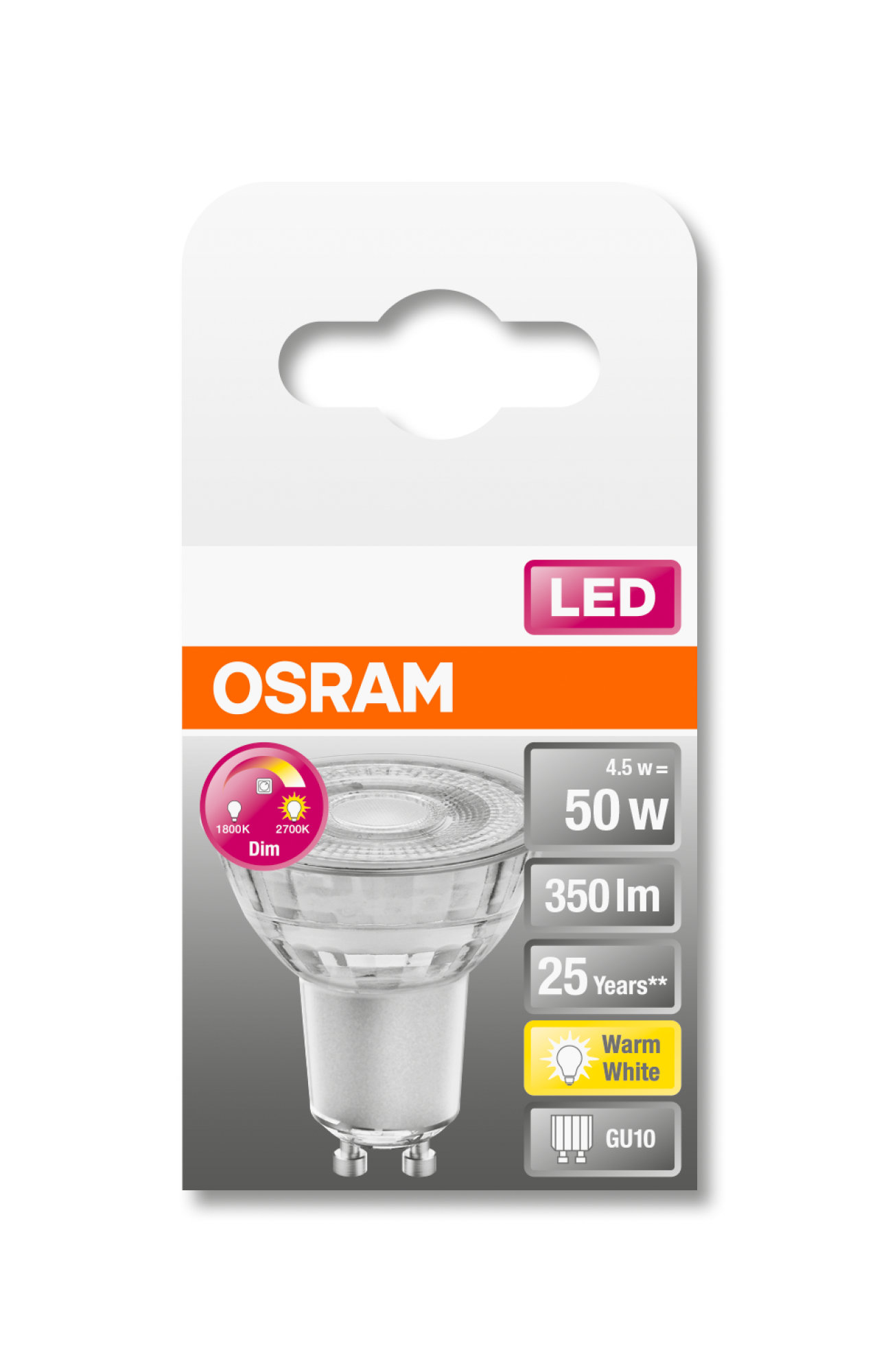 Spot Osram LED SUPERSTAR GLOWdim PAR16 50 36° 4,6W GU10 350lm 2700K