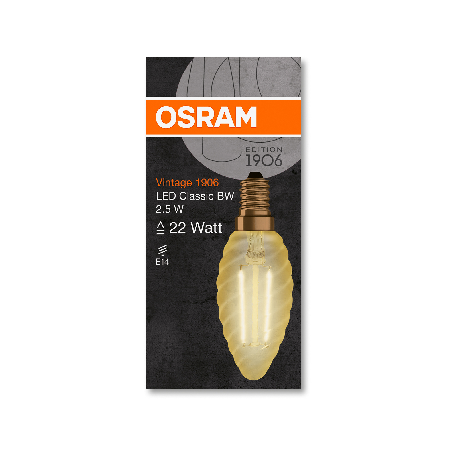 Bec LED Osram LED VINTAGE 1906 CLBW auriu22 non-dim 2.5W 824 E14 220lm 2500K CRI80