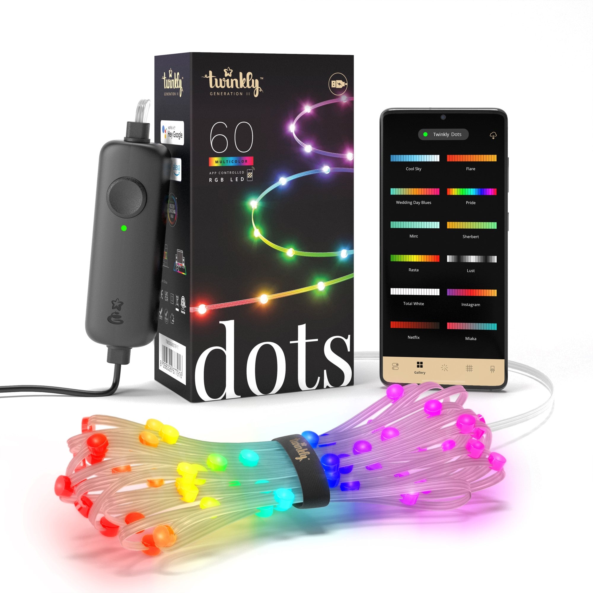 Twinkly Dots LED lumini de zână RGB app controlate 60 LED-uri 3m cablu transparent