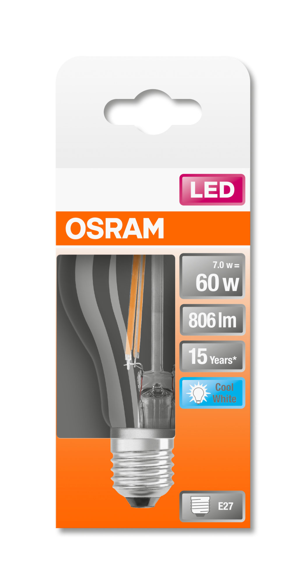 Bec Osram LED STAR FILAMENT clar CLA 60 7W 840 E27 non dim 806lm 4000K