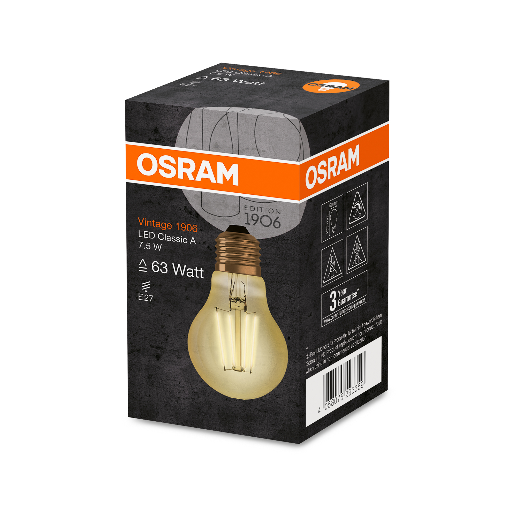 Bec LED Osram LED VINTAGE 1906 CLA auriu68 non-dim 8W 825 E27 950lm 2500K CRI80