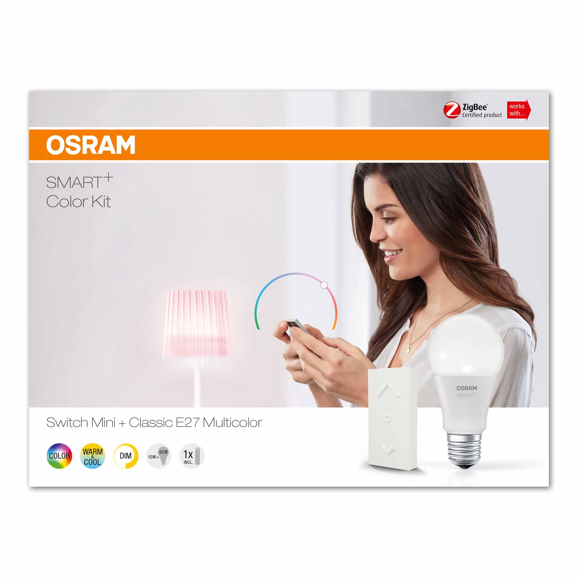 Bec LED Osram Smart+ Color Switch Mini Kit, E27 RGBW + Dimming Switch 2200-6500K 600lm