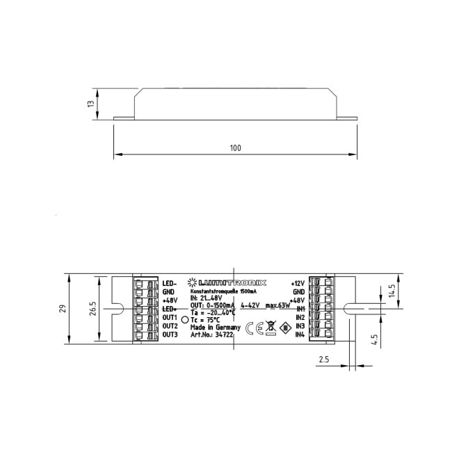Driver cu LED constant LUMITRONIX 21-48V la 1> 1500mA 4-42V DIM pentru PowerController V2