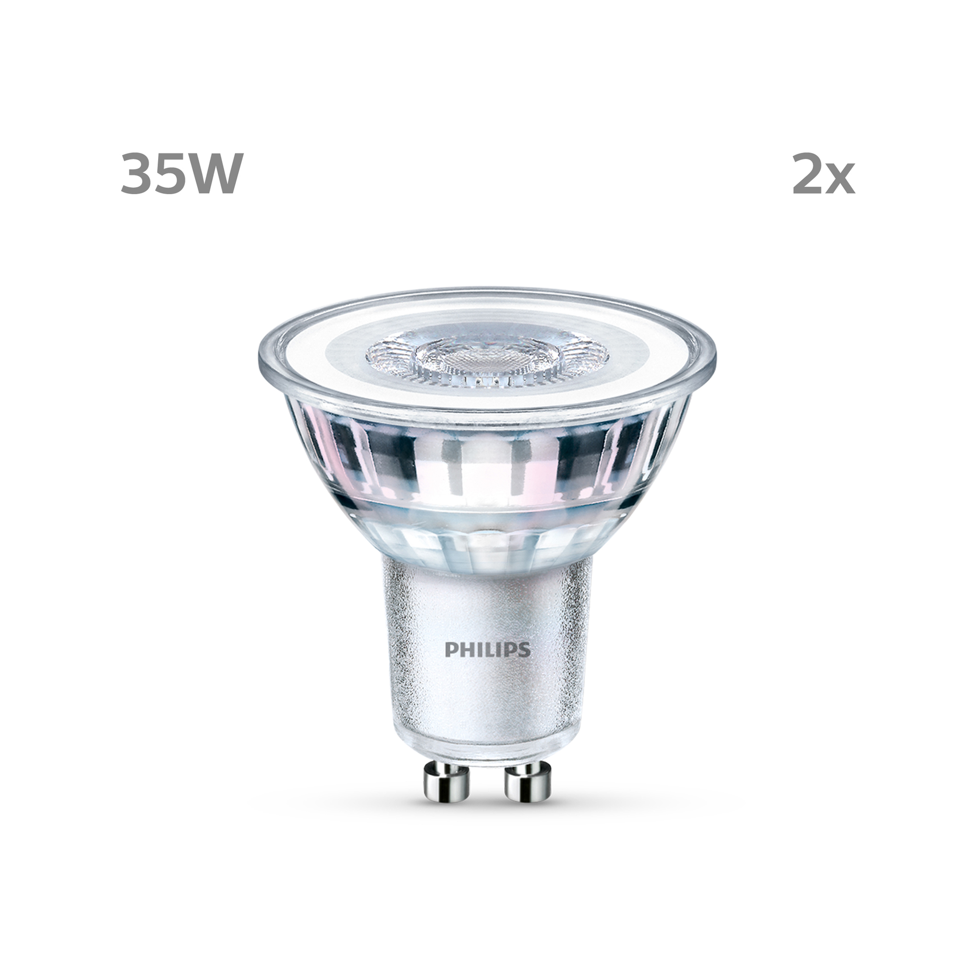 Pachet dublu de Philips Spot LED 3.5-35W GU10 827 36° 255lm 2700K