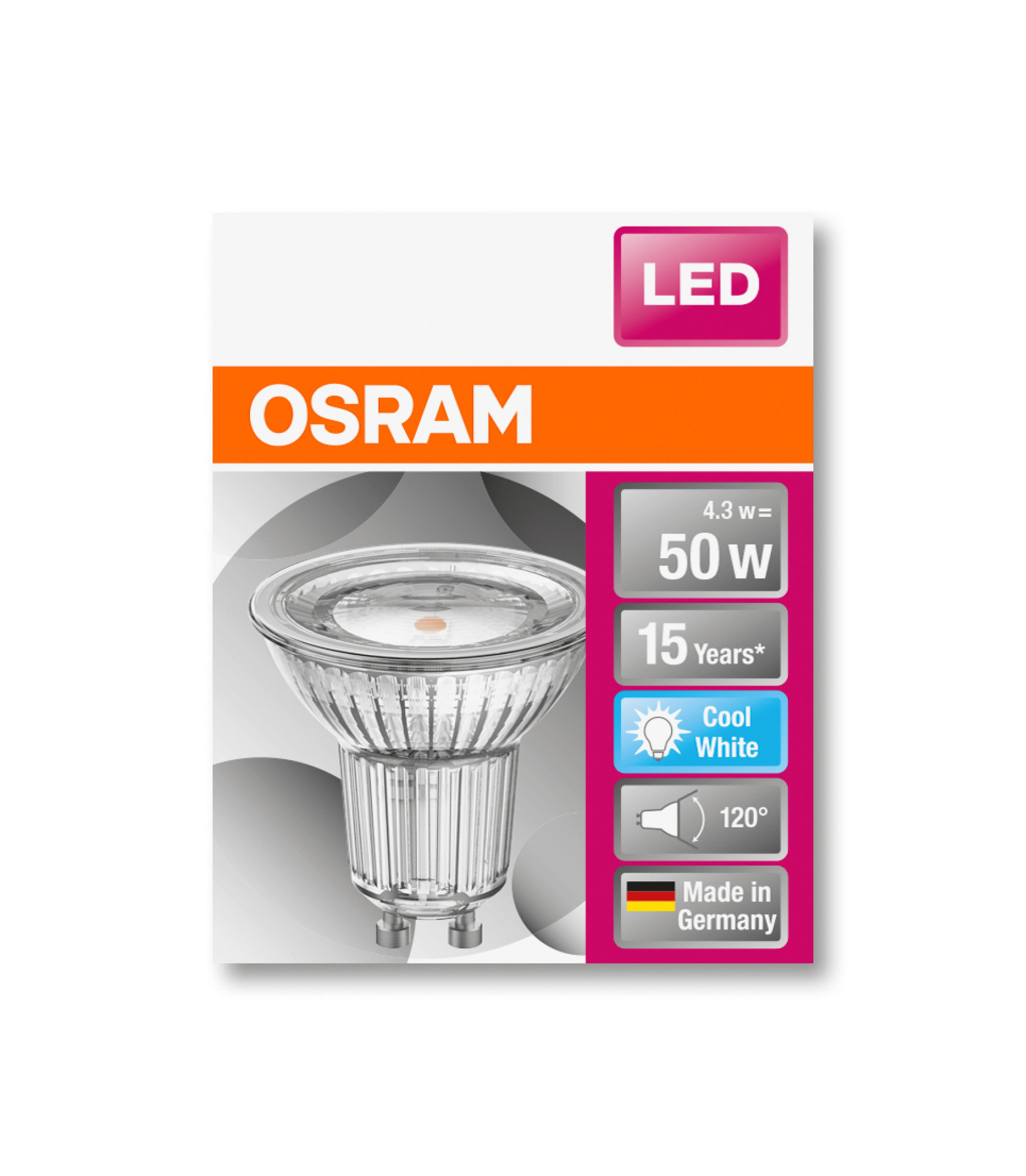 Spot Osram LED STAR PAR16 120° 120° 50 4.3W 840 GU10 350lm 4000K