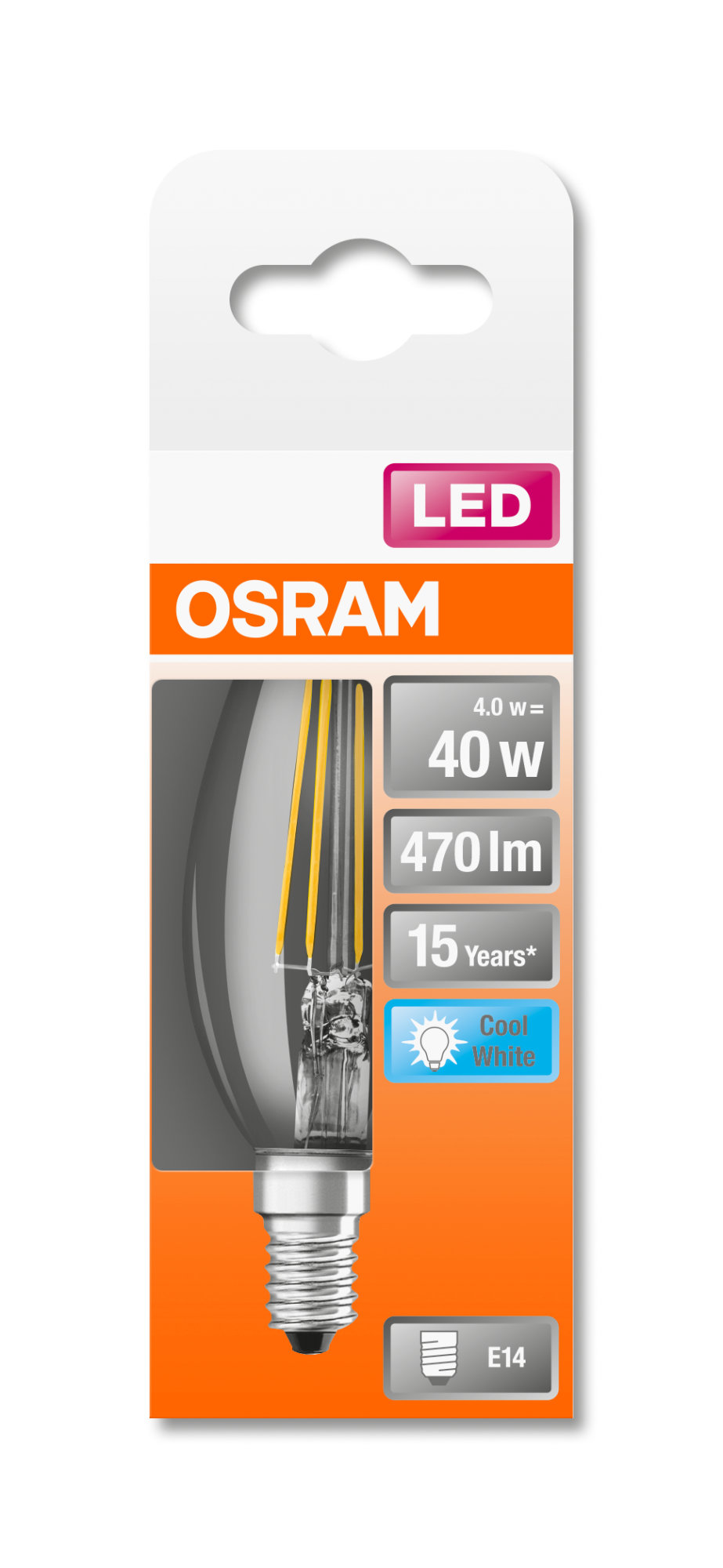 Bec Osram LED STAR FILAMENT clar CLB 40 4W 840 E14 non-dim 470lm 4000K