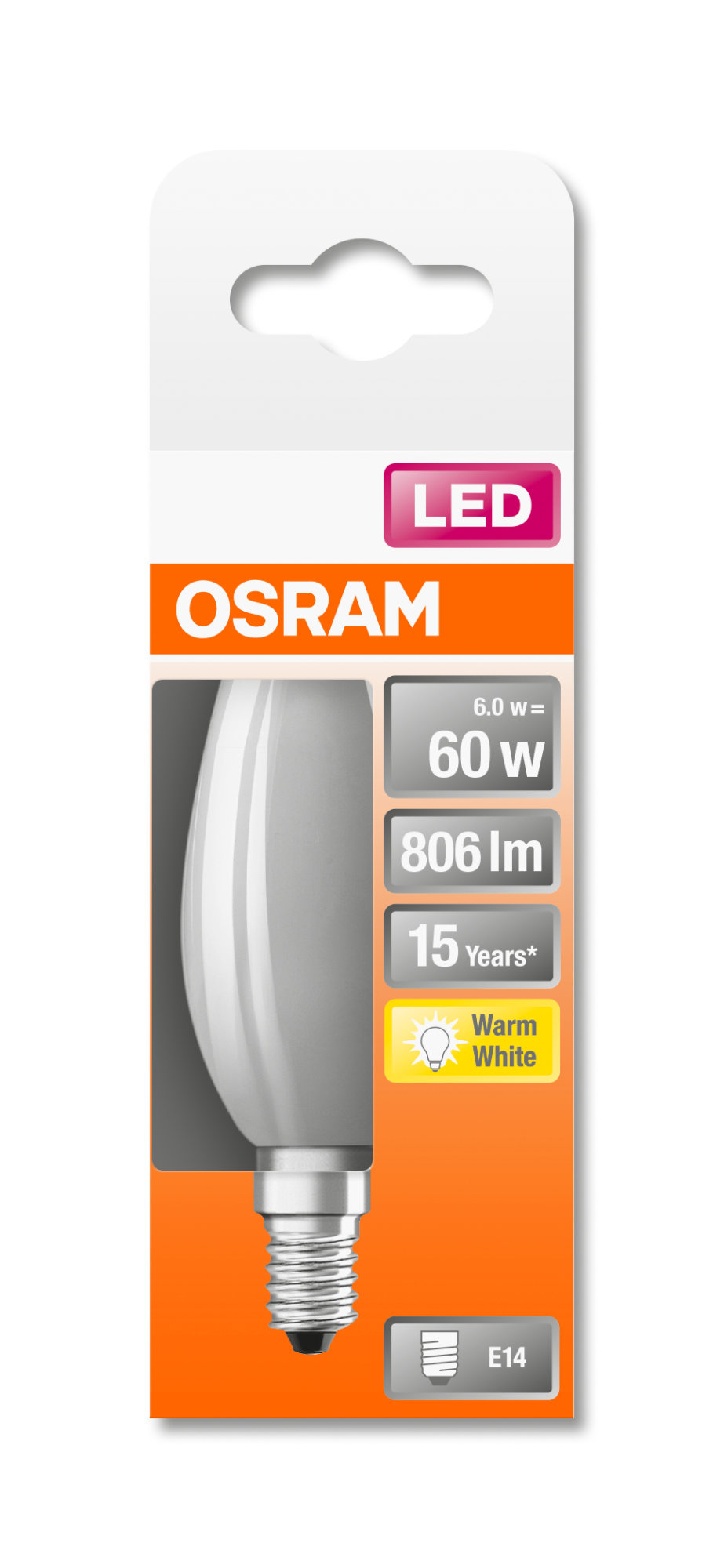 Bec Osram LED STAR RETROFIT difuză CLB 60 6W 827 E14 non-dim 806lm 2700K