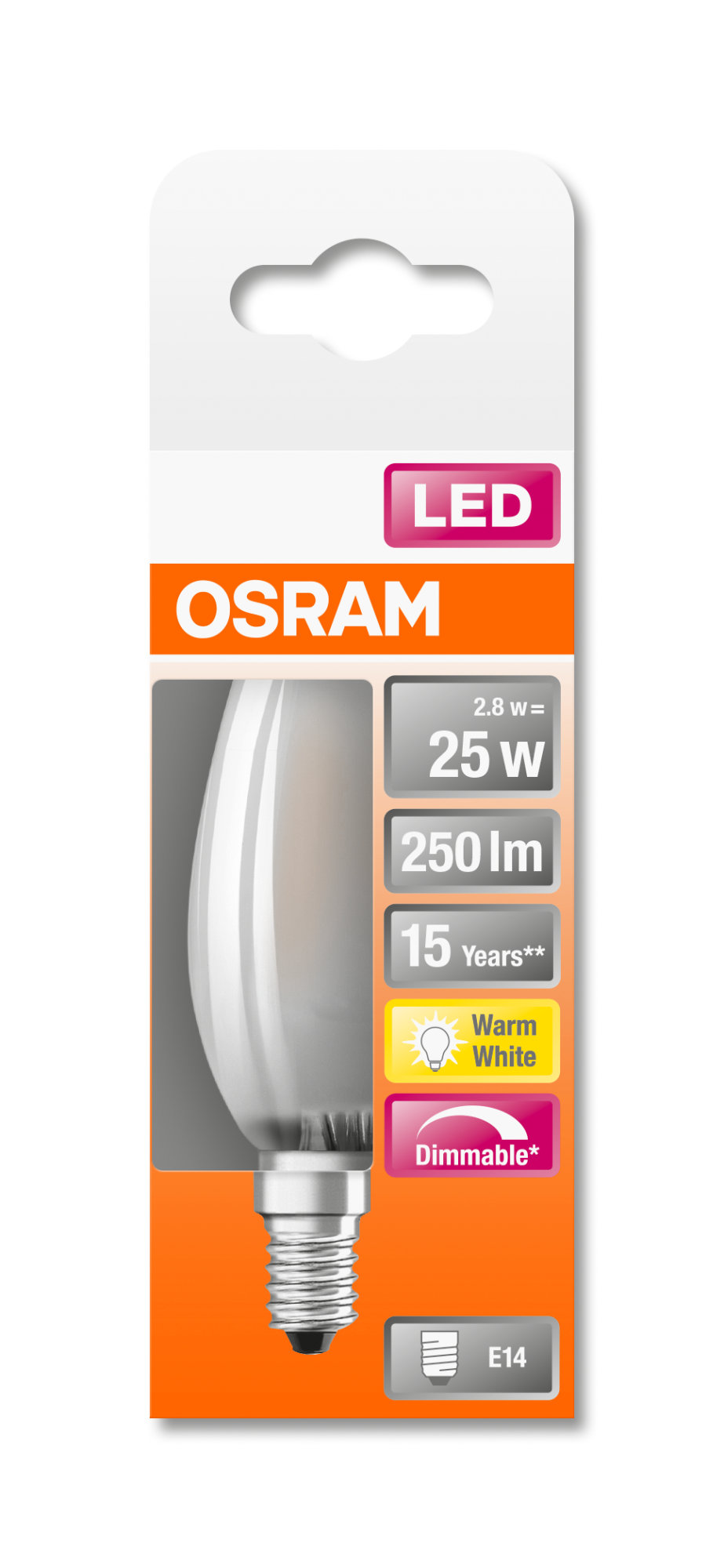 Bec Osram LED SUPERSTAR RETROFIT difuză DIM CLB 25 2,8W 827 E14 250lm 2700K