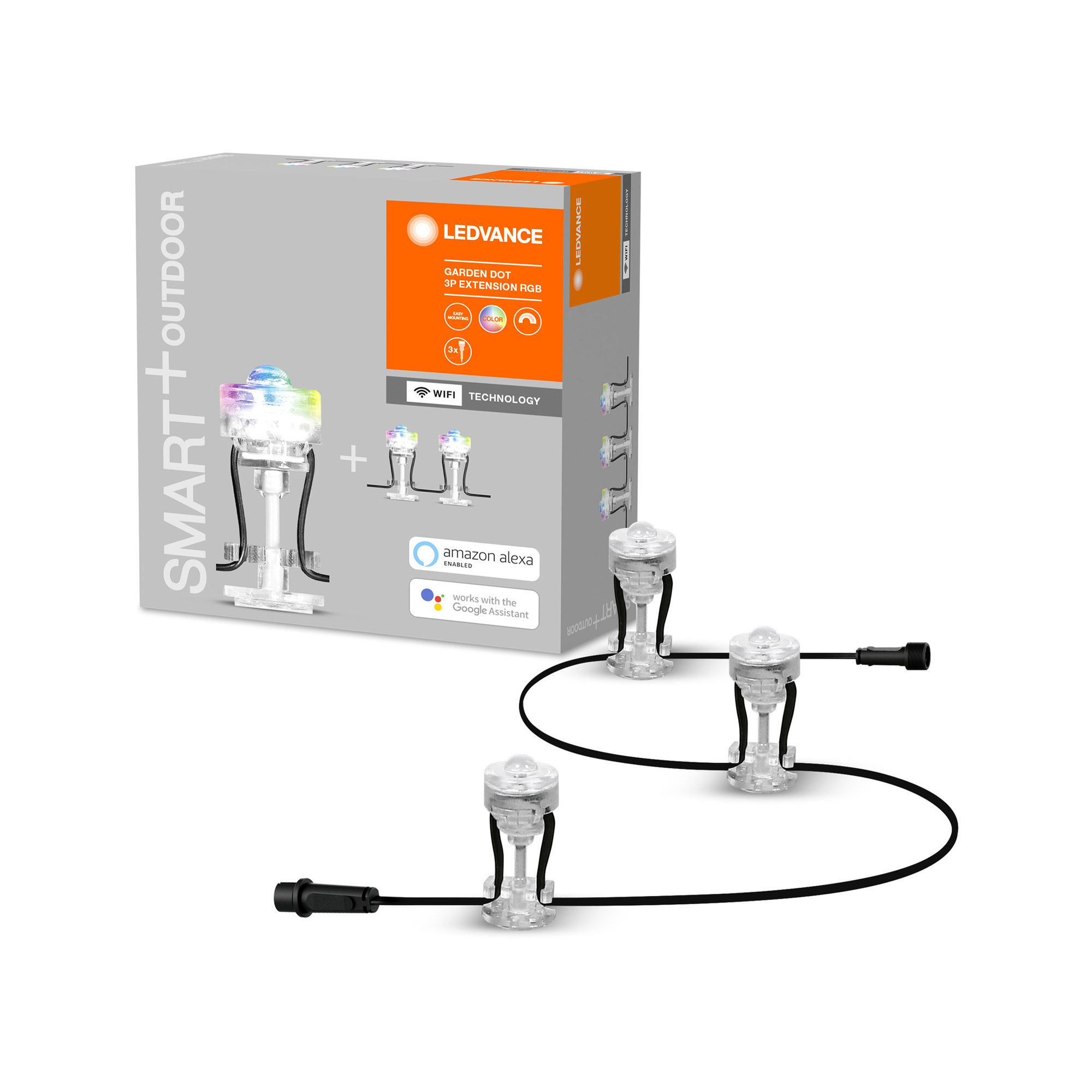 Lumini de grădină cu LED-uri LEDVANCE SMART+ WiFi RGB LED Extension Garden Dot 3 bucăți IP65 argintiu 110lm