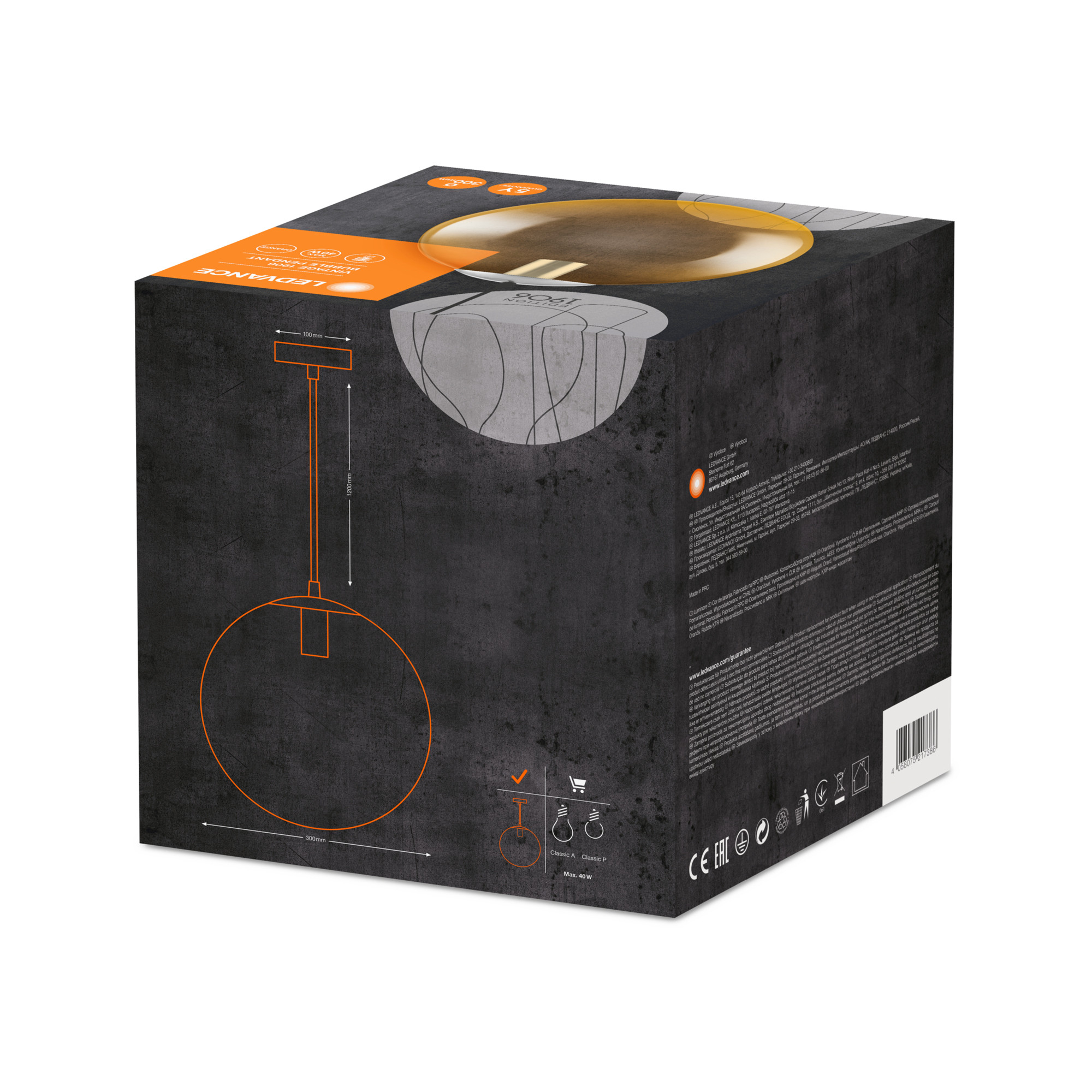 Lampa Pendul pt LED E27 LEDVANCE 1906 BUBBLE G 30 ORANGE