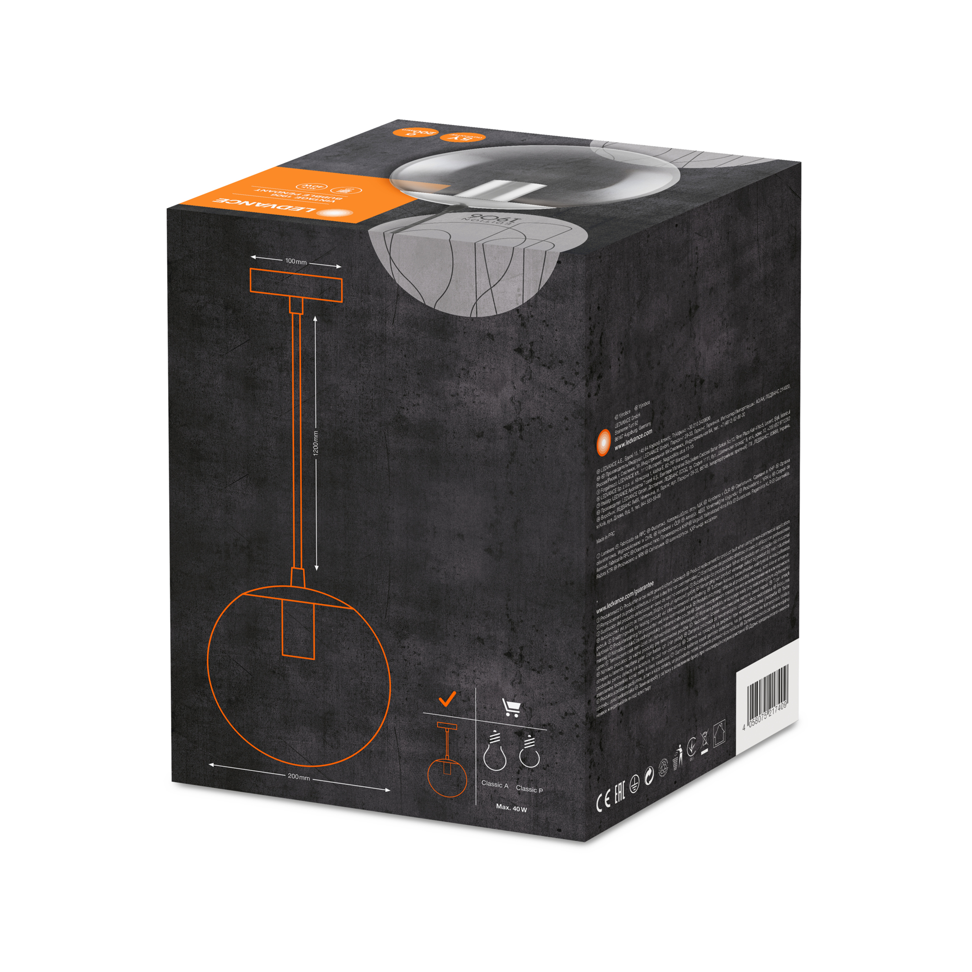 Lampa Pendul pt LED E27 LEDVANCE 1906 BUBBLE G 20 SMOKE
