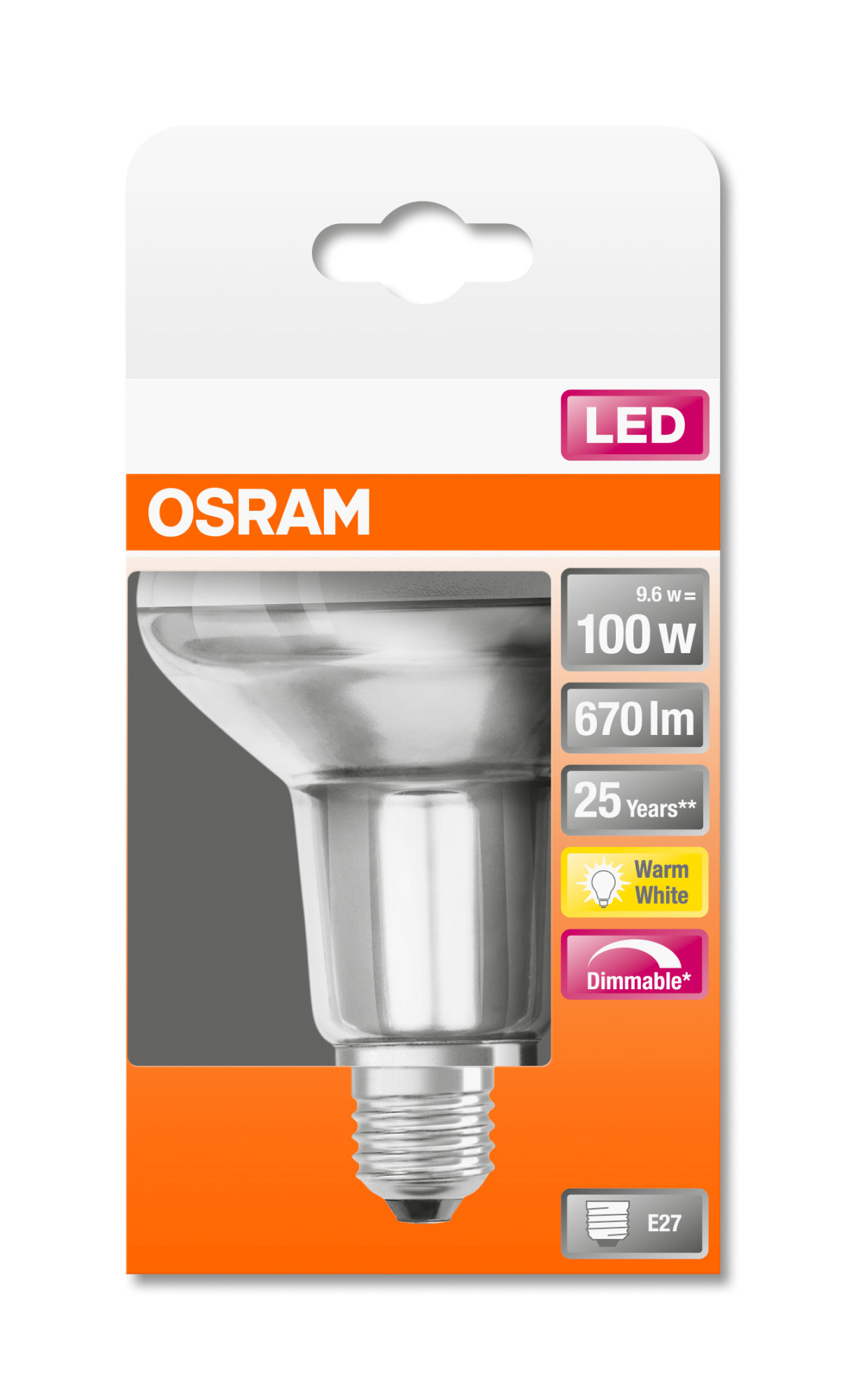 Bec Osram LED SUPERSTAR R80 100 DIM 36° 9,6W 827 E27 670lm 2700K