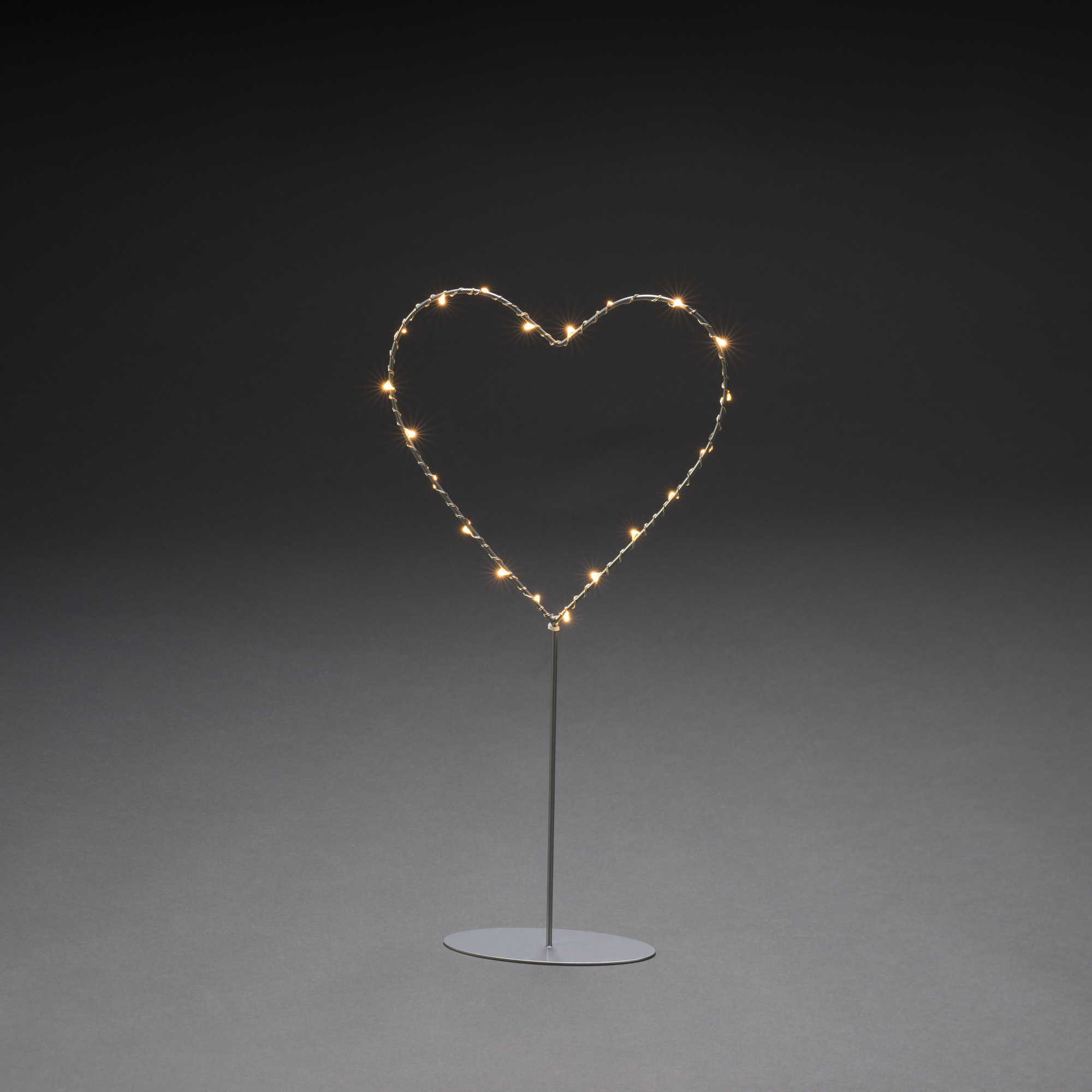 Decoratiune LED Inima cu baza Metal, Amber, 20 LEDuri, 6h Timer, Cu baterie
