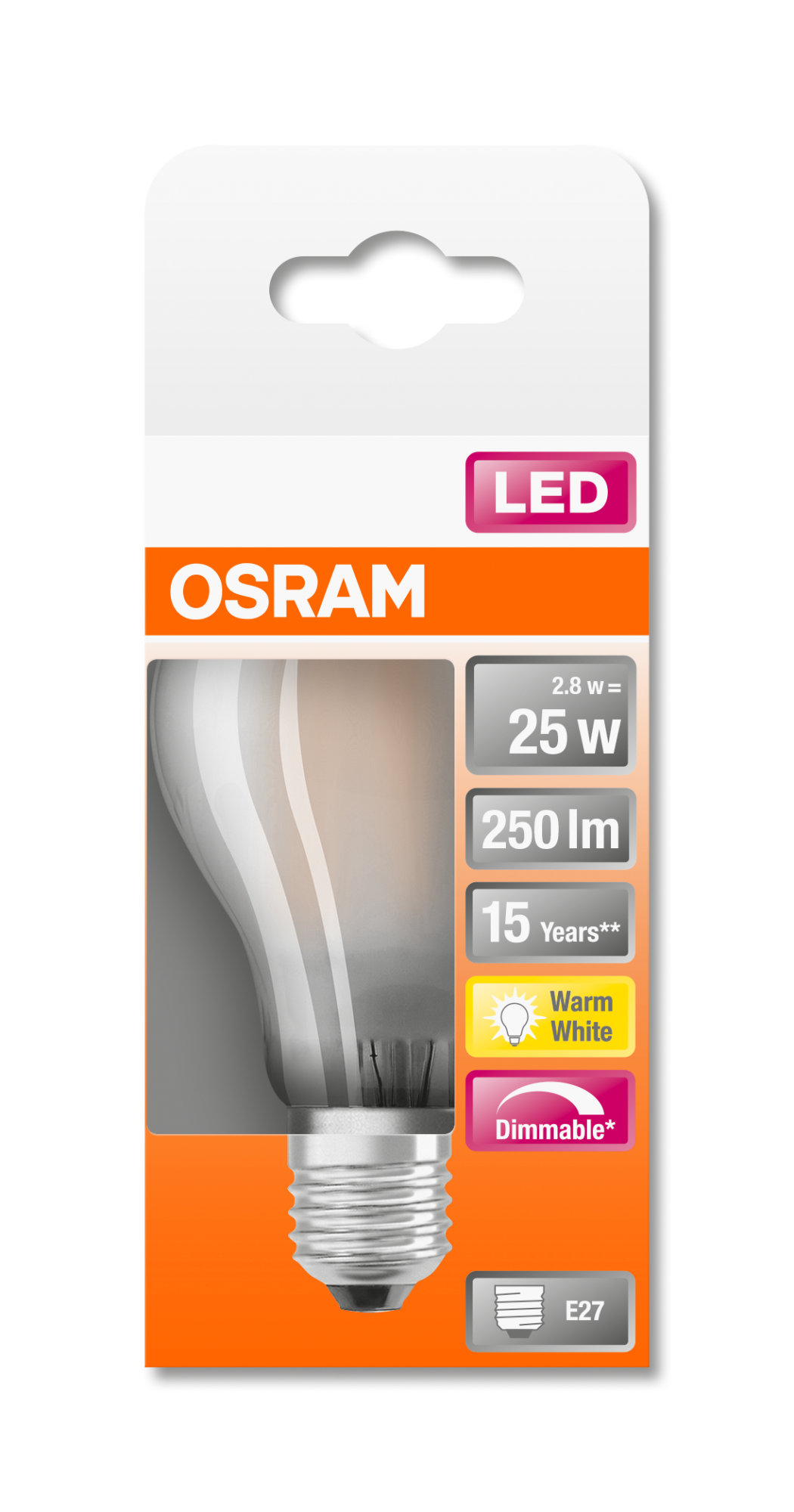 Bec Osram LED SUPERSTAR RETROFIT difuză DIM CLA 25 2,8W 827 E27 250lm 2700K