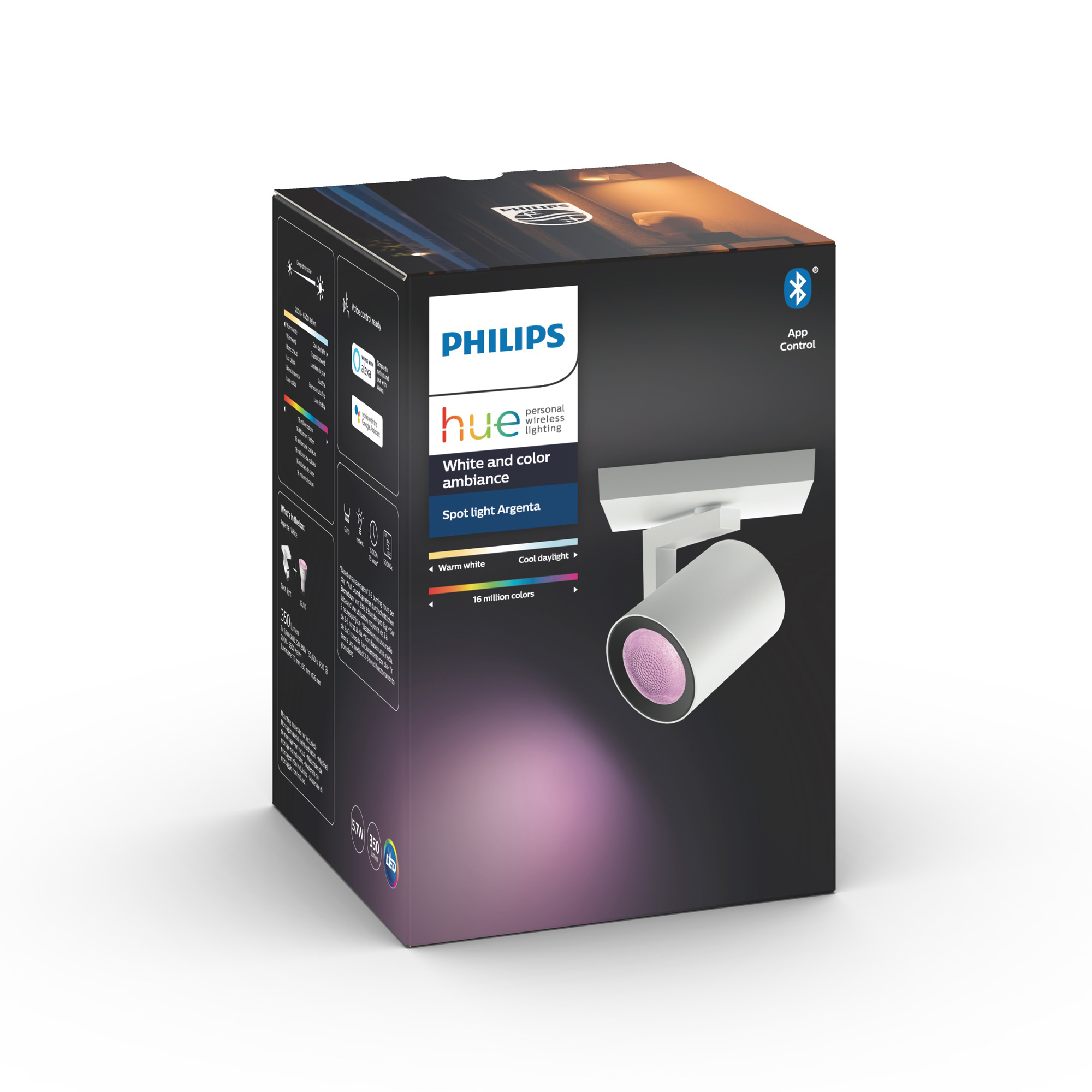 Lampa LED Philips Hue Alb & Multicolor Argenta Spot 1-lumina alb 350lm
