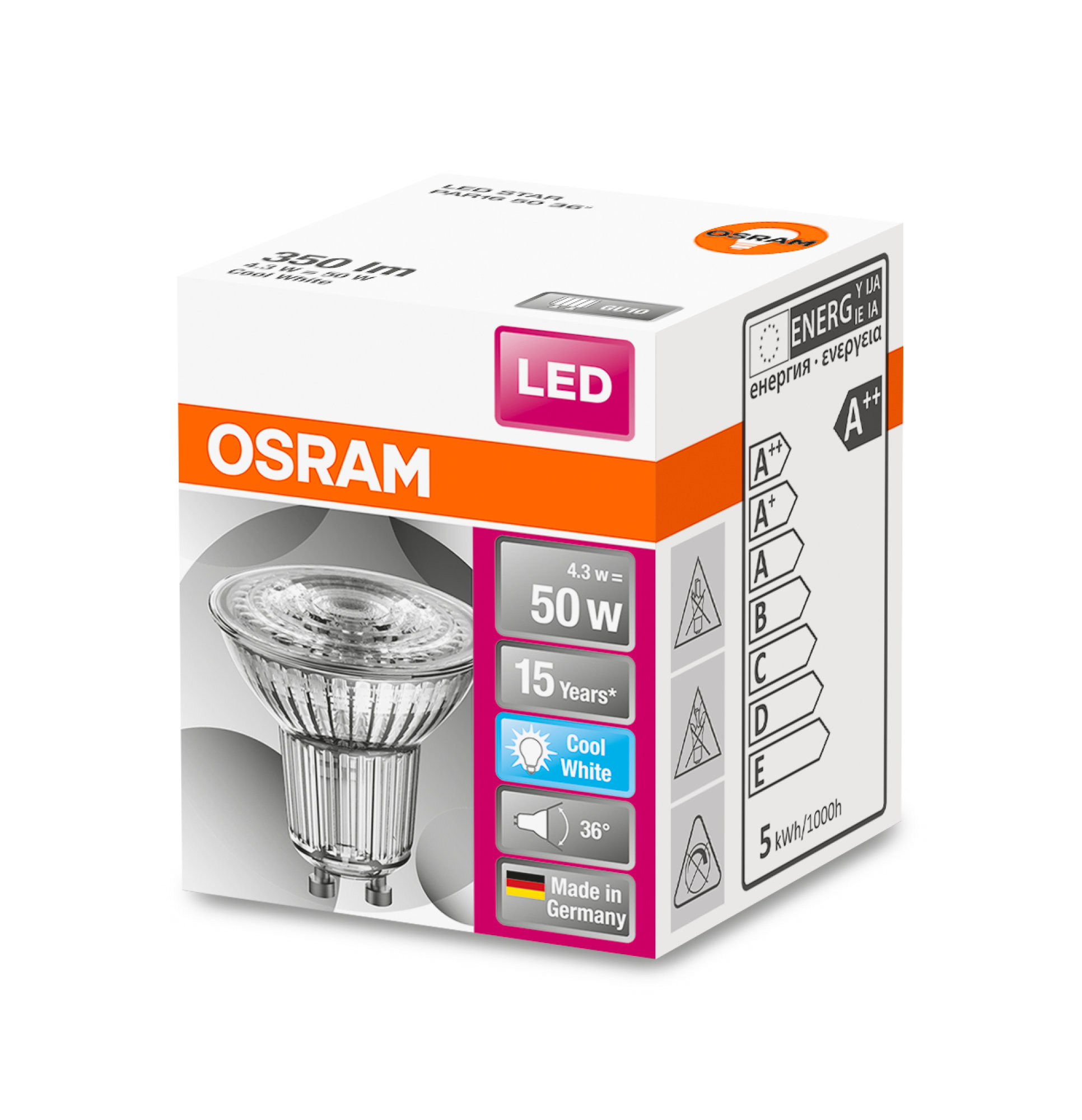 Spot Osram LED STAR PAR16 50 4.3W 840 GU10 350lm 4000K