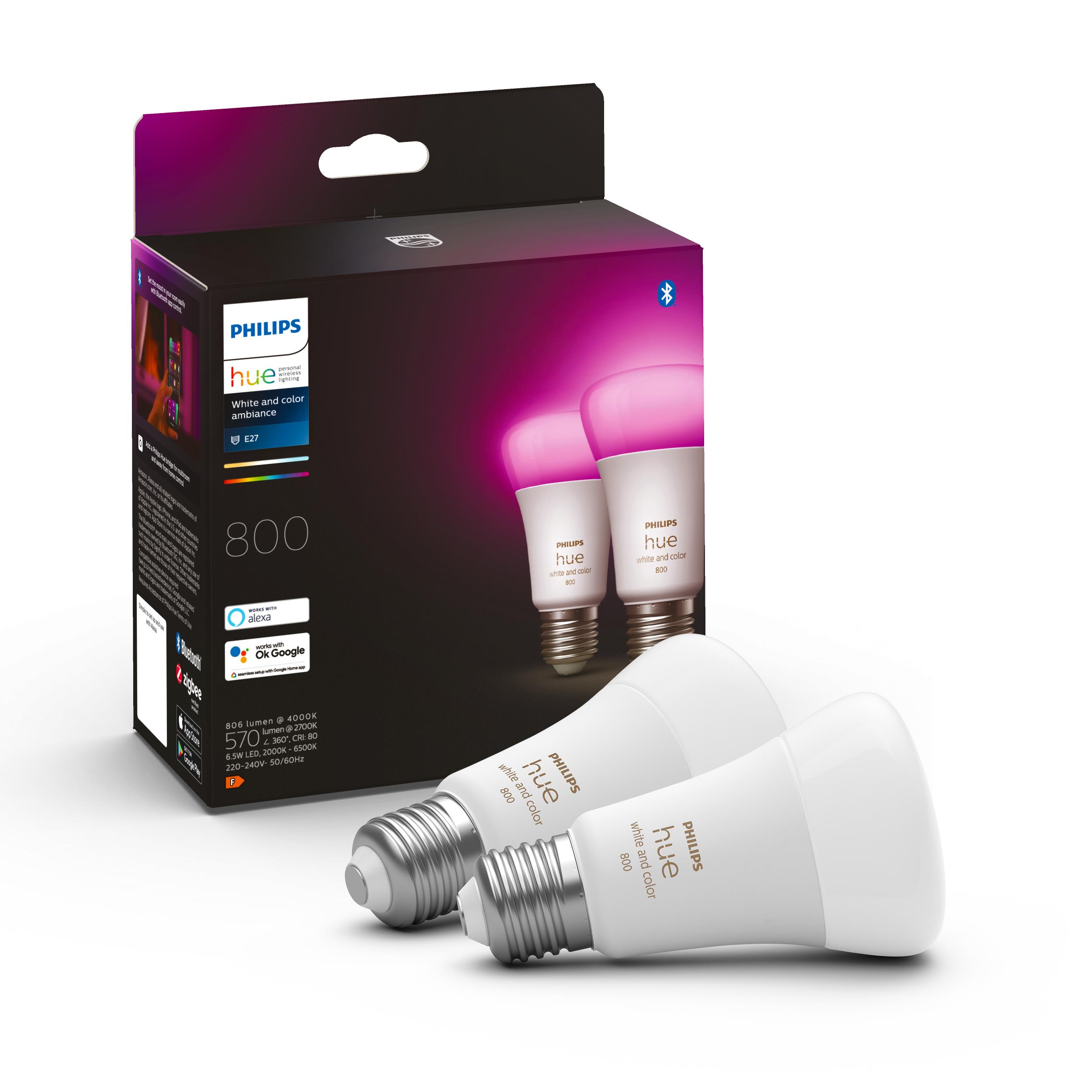 Bec LED Philips Hue alb and Color Ambiance LED E27 Double Pack 570lm