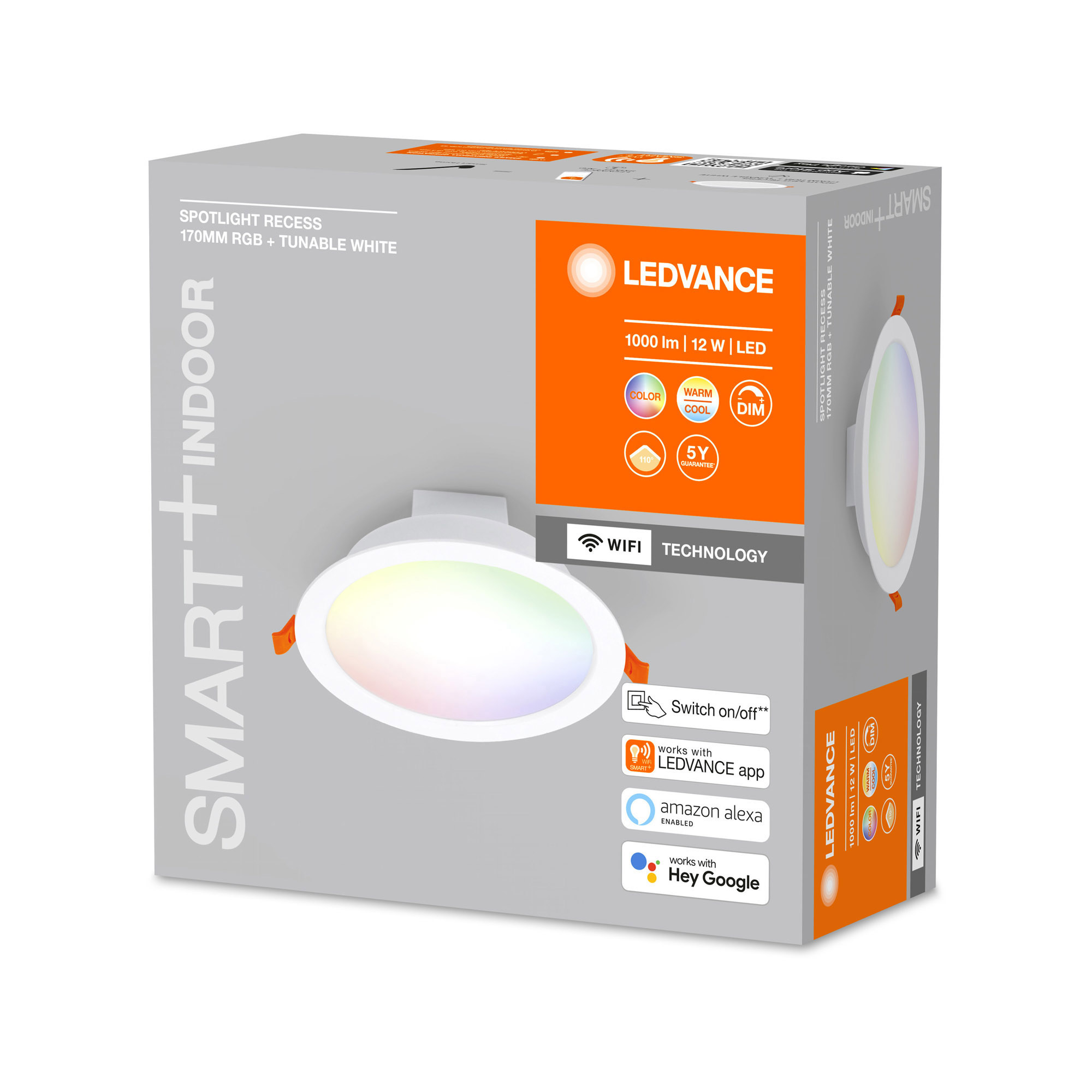 Spot incastrat LEDVANCE SMART+ WiFi Alb Reglabil (TW) RGB LED Downlight SPOT 170mm 110° alb 1000lm