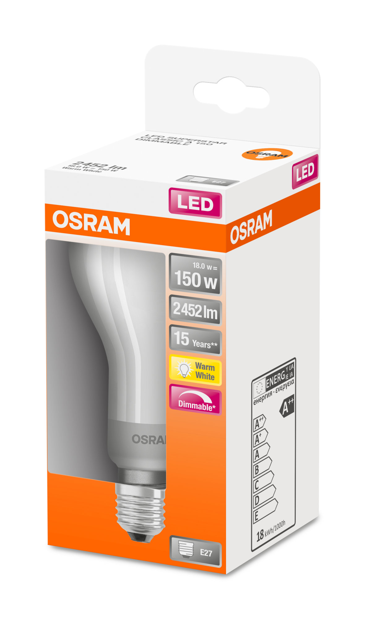 Bec Osram LED SUPERSTAR CLASSIC A 150 18 W/2700K E27 2452lm 2700K