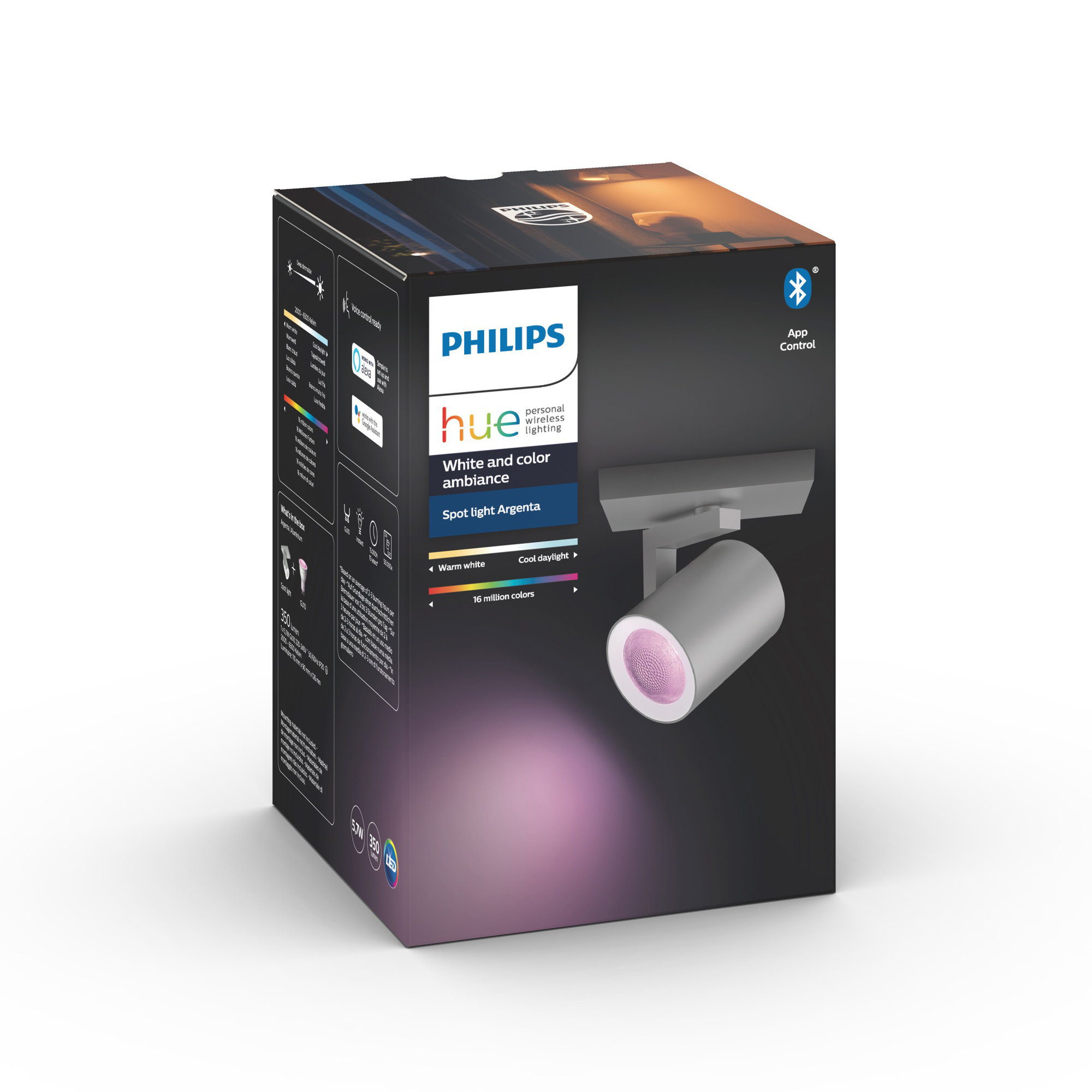Lampa LED Philips Hue Alb & Multicolor Argenta Spot 1-lumina aluminiu 350lm