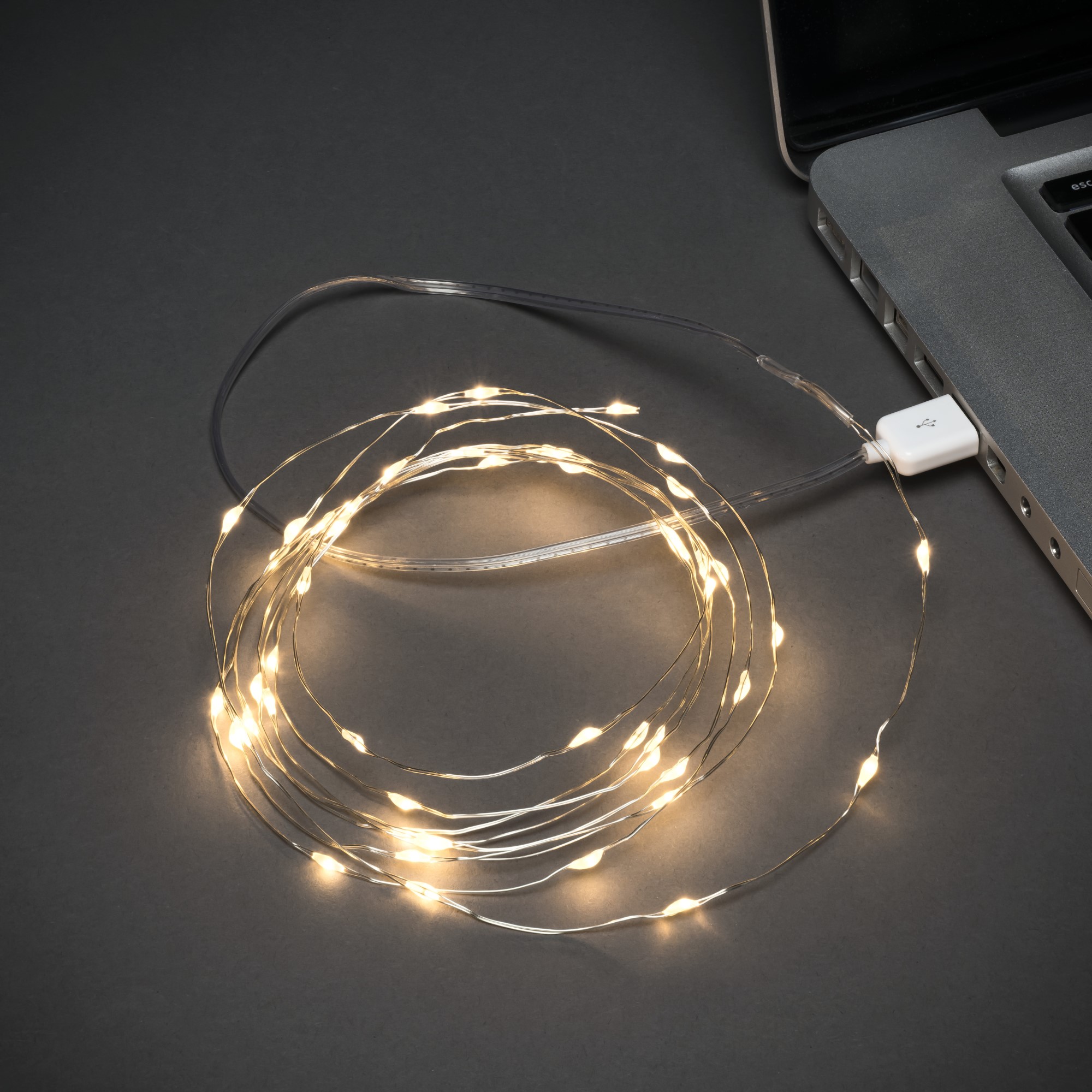 Lanț de lumini Konstsmide LED Micro Light Chain, conexiune USB, 100 LED-uri alb cald, 4,95m, IP20