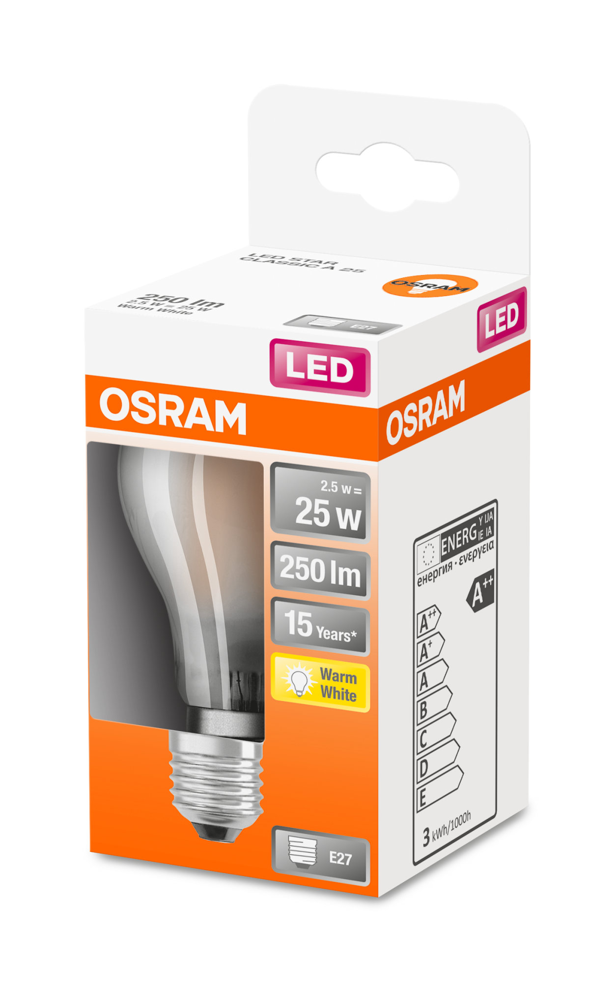 Bec Osram LED STAR RETROFIT difuză CLA 25 2.5W 827 E27 non-dim 250lm 2700K