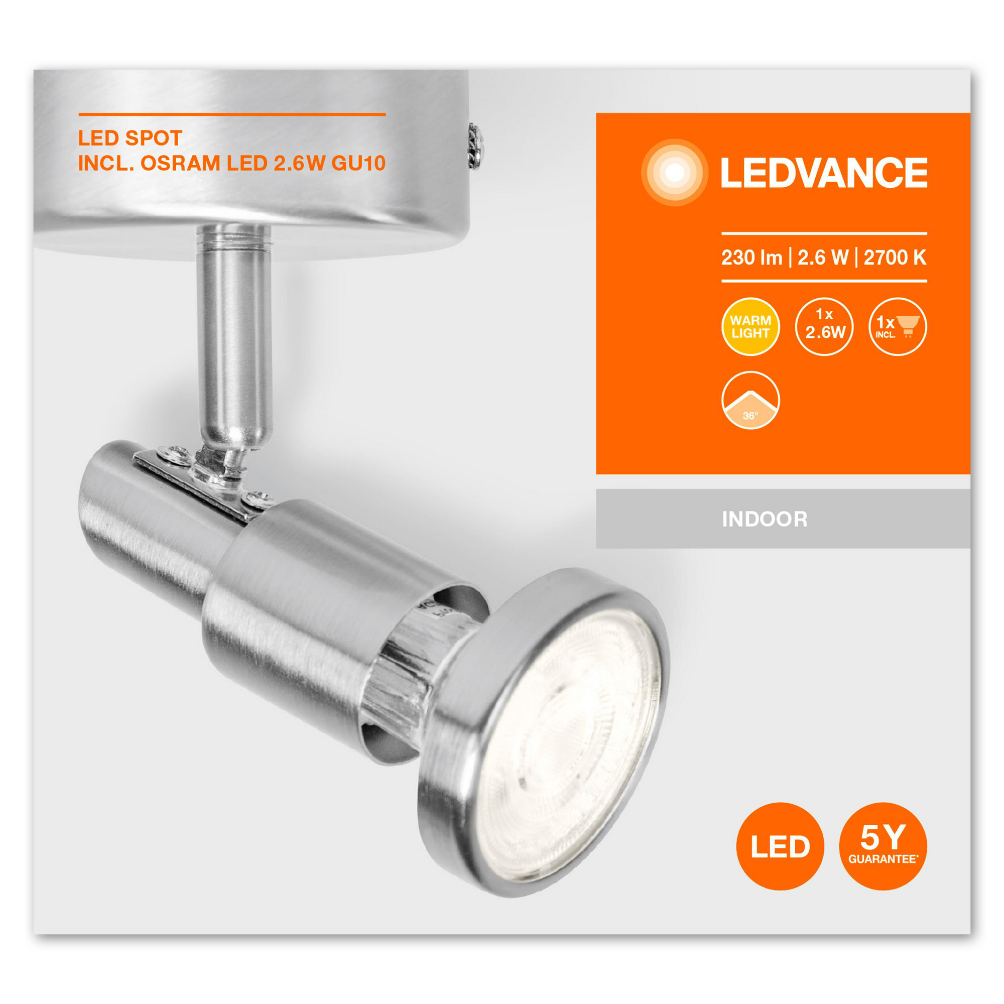 Lampa de tavan LEDVANCE Spot cu LED, 2,6 W, GU10, gri-argintiu 230lm