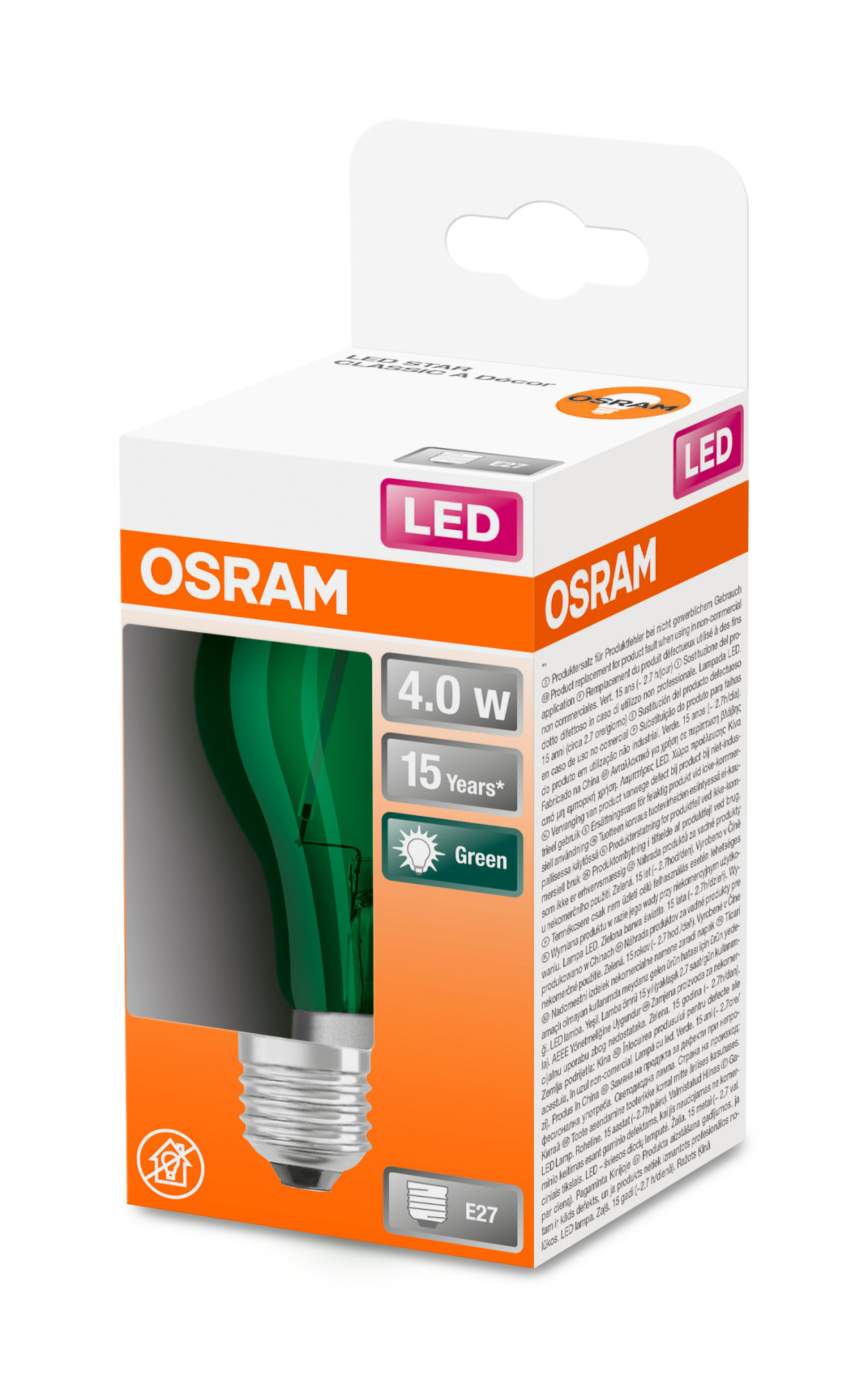 Bec Osram LED SUPERSTAR CLA 15 DécorGreen non-dim 4W 827 E27 136lm 2700K