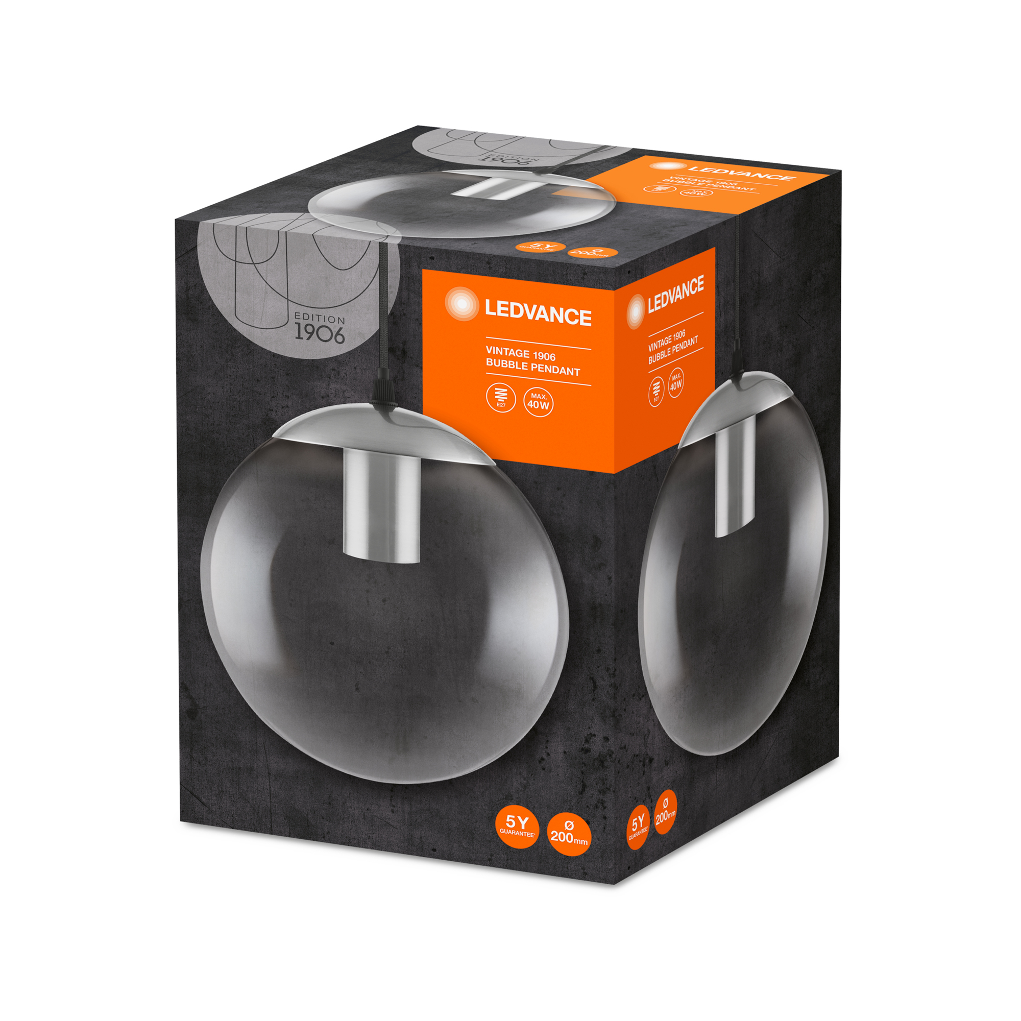 Lampa Pendul pt LED E27 LEDVANCE 1906 BUBBLE G 20 SMOKE