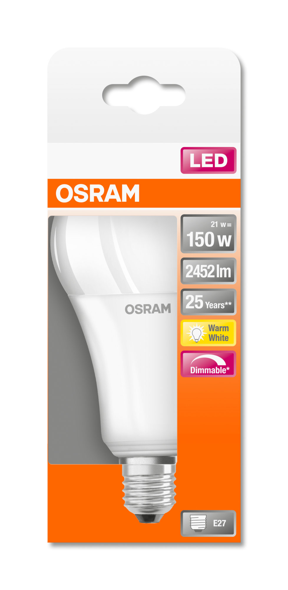 Bec Osram LED SST DIM CLA150 AD 21W 827 mat E27 2452lm 2700K