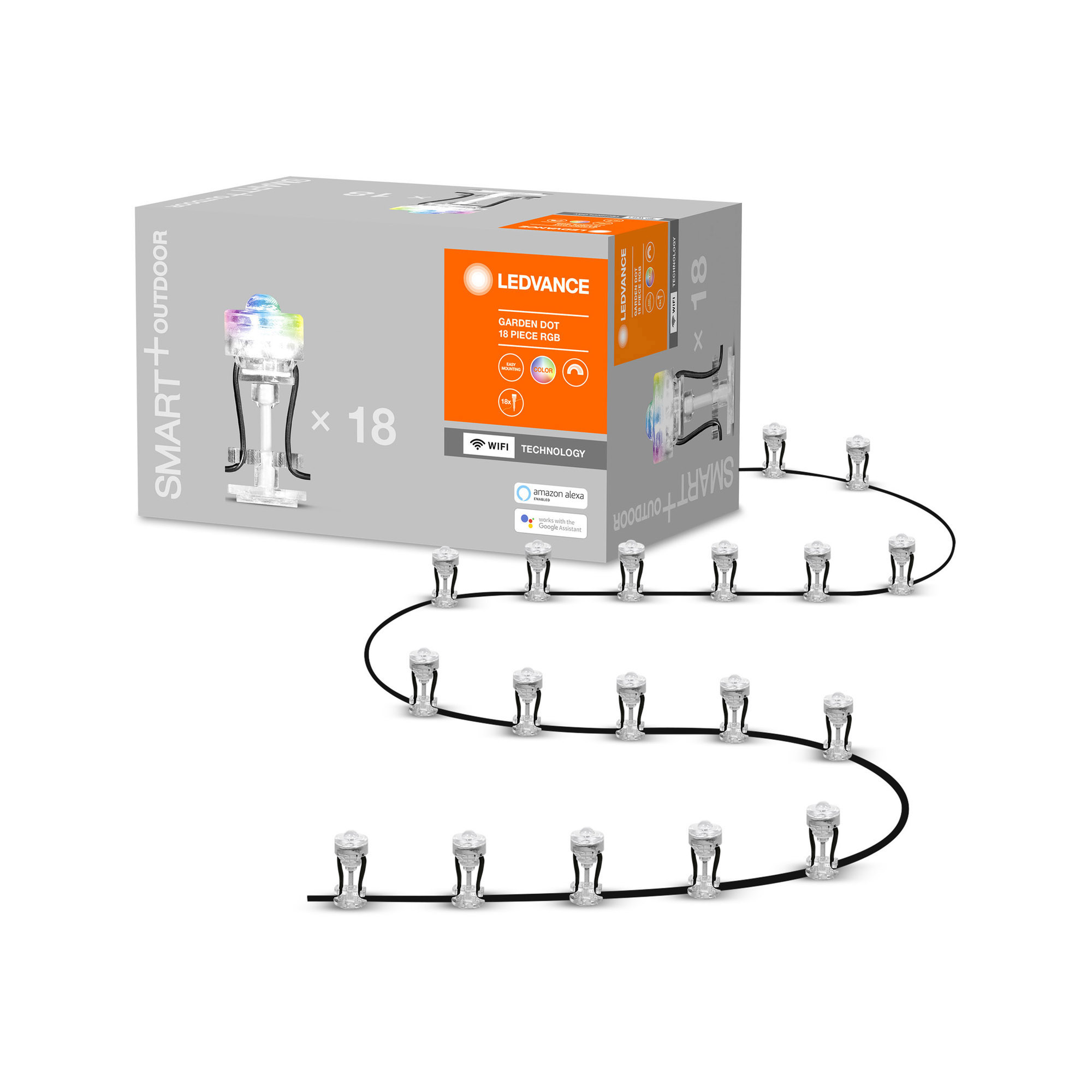 Lumini de grădină cu LED-uri LEDVANCE SMART+ WiFi RGB Set de lumini de grădină cu LED-uri de bază Garden Dot 18 bucăți IP65 argintiu 680lm