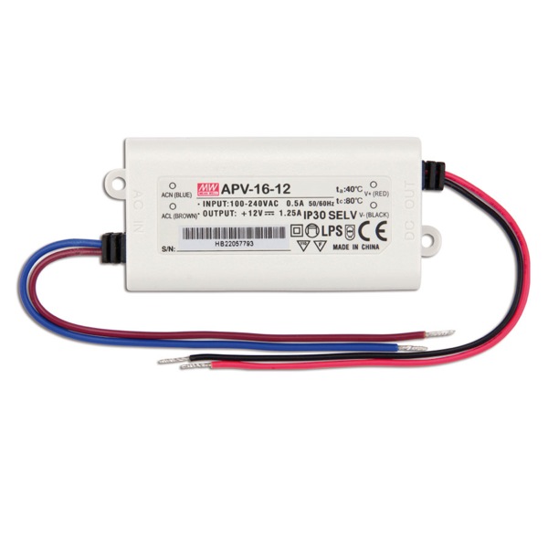 Mean Well LED Power Supply 12V 1.3A 16W IP30 APV-16-12