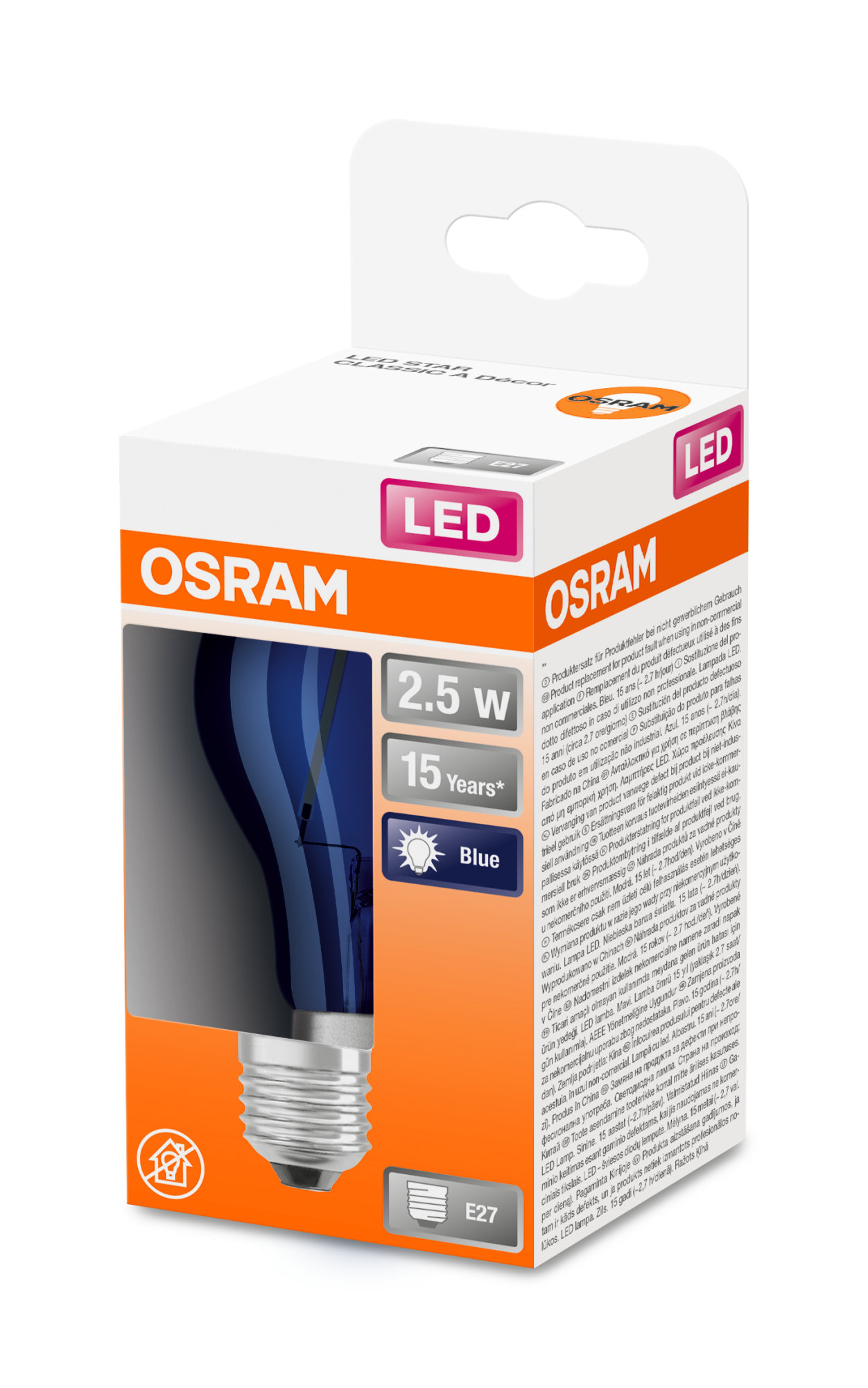 Bec Osram LED SUPERSTAR CLA 15 DécorBlue non-dim 2,5W 827 E27 136lm 2700K