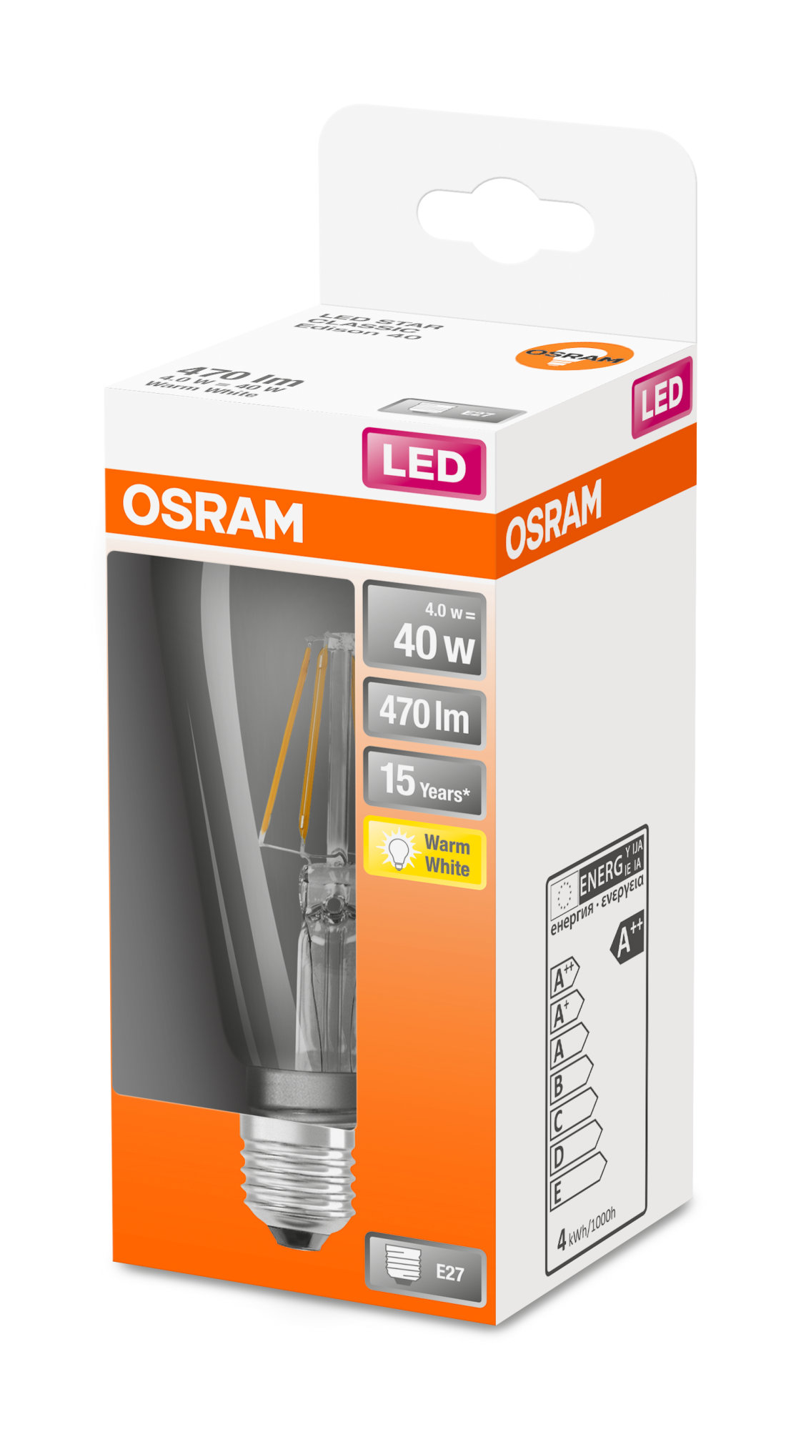 Bec Osram LED RETROFIT CL EDISON 40 4,5W 827 E27 470lm 2700K