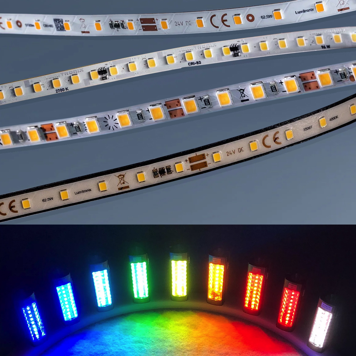 Bandă flexibilă LumiFlex cu LED-uri color pe comanda, fabricata în Germania, 12/24/48V, până la 50m lungime și 5-20mm lățime