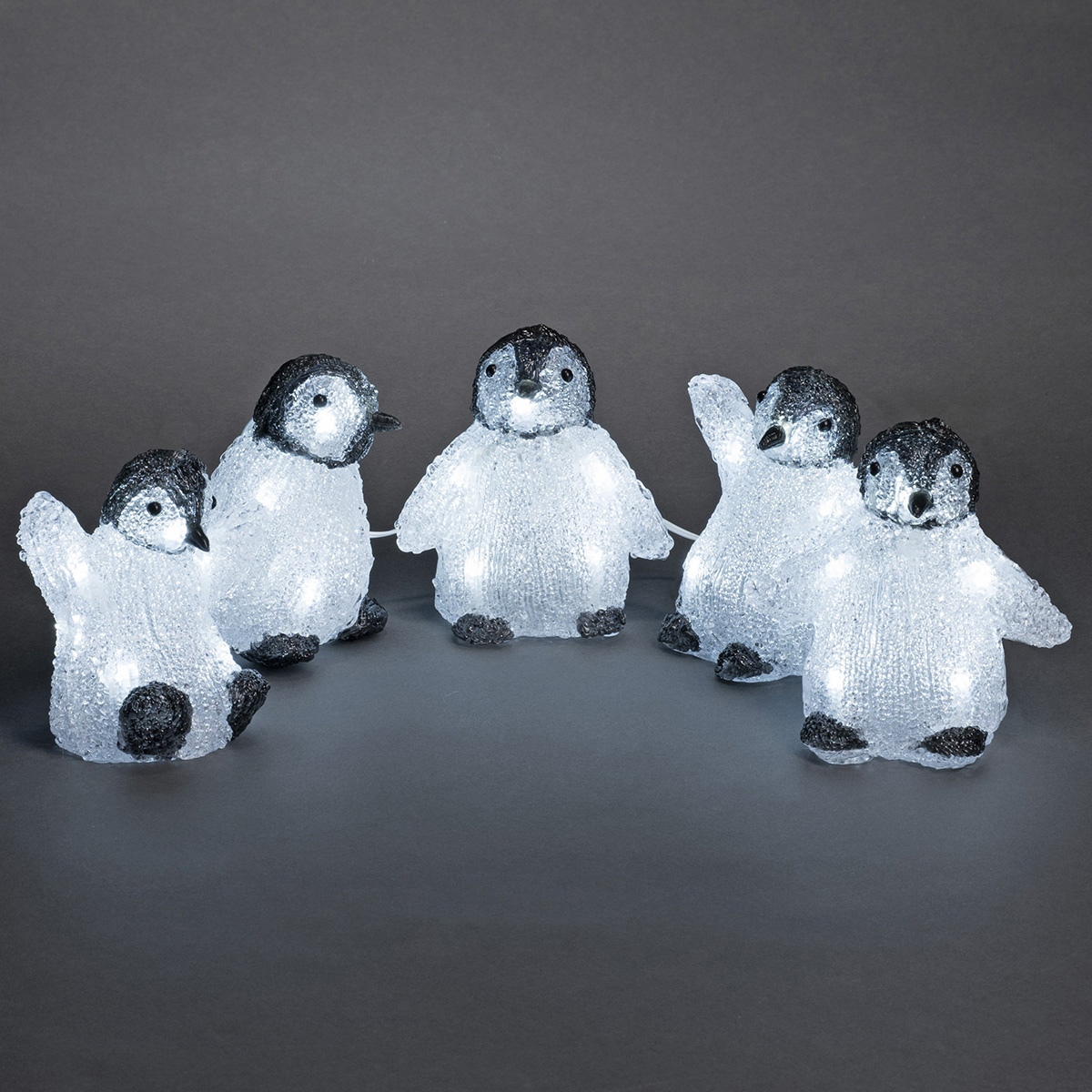 Decoratiune luminoasa micul Pinguin LED Alb Rece, Set de 5, 40 LEDuri