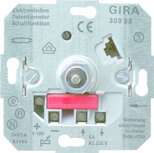 Dimmer rotativ 1-10V Gira incastrabil set cu rama alba si buton rotativ pentru controlul benzilor LED de 12V si 24V