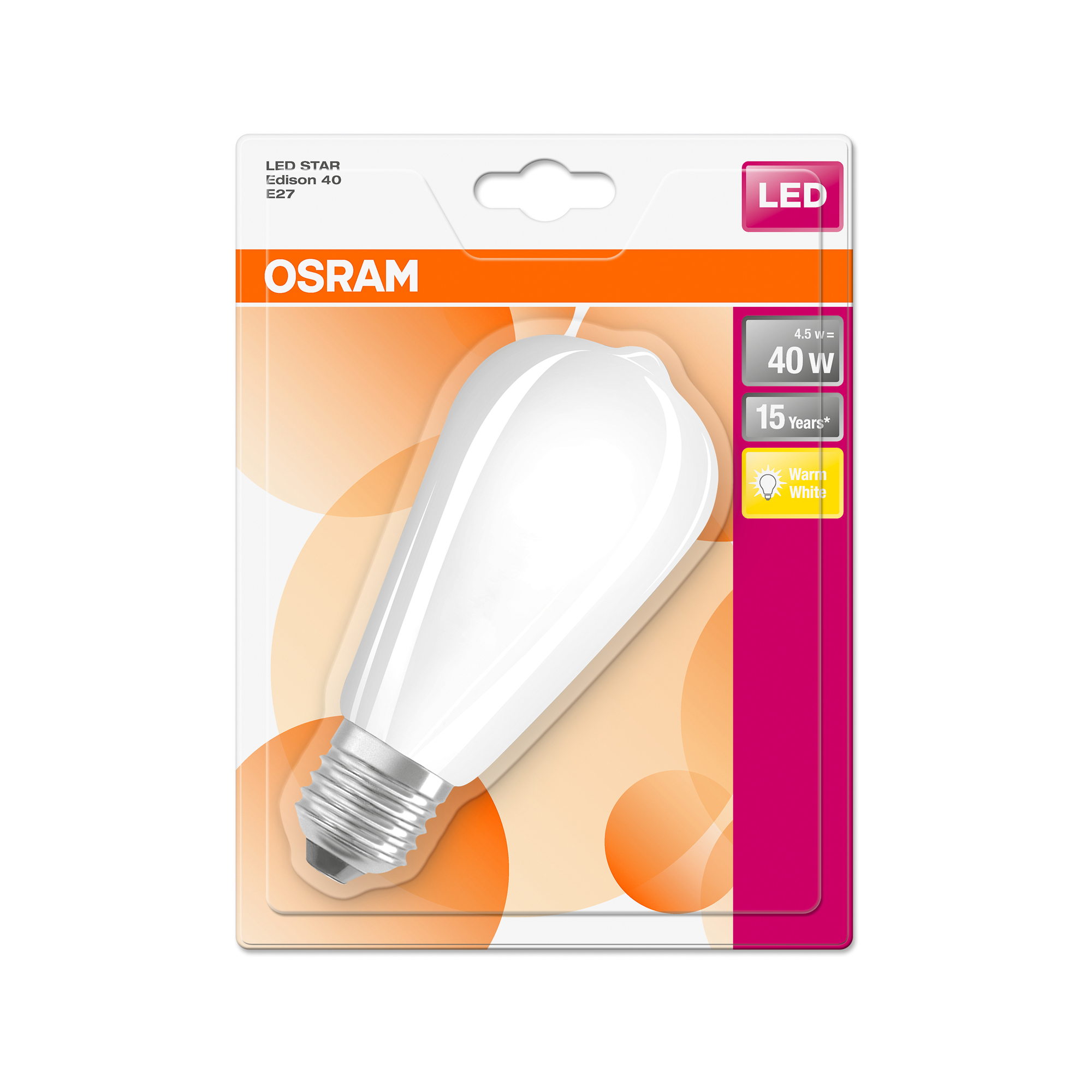 Bec LED Osram LED STAR RETROFIT CL EDISON40 FIL 4.5W 827 E27 mat non dim 470lm 2700K CRI80