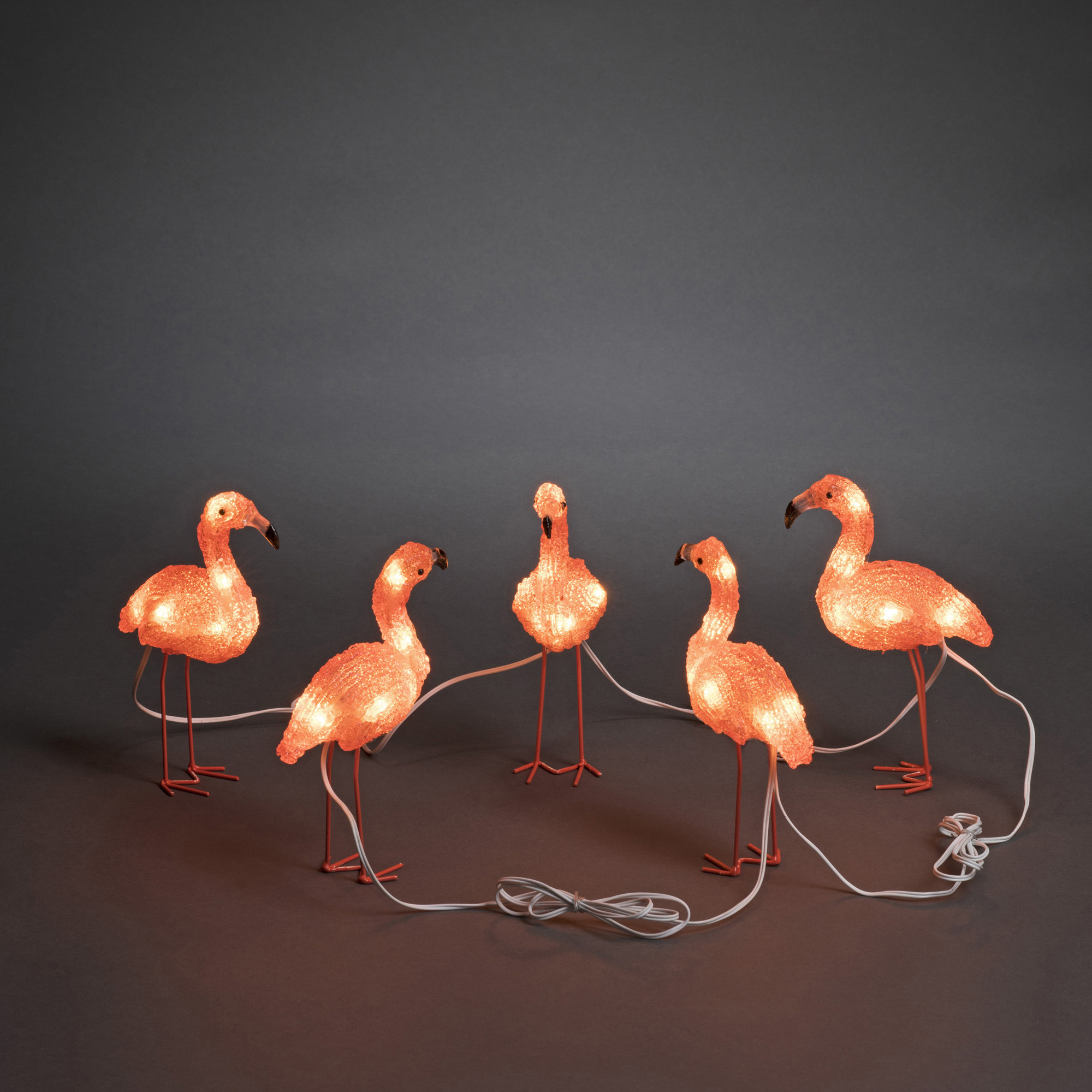 LED Acrylic Flamingos, Set de 5, 40 LEDuri Amber