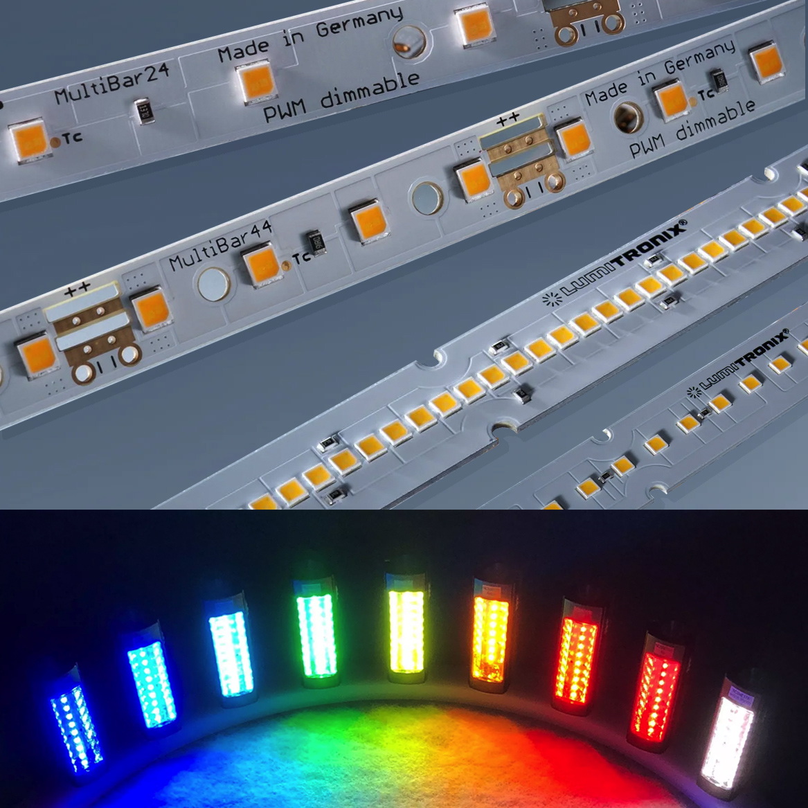 Bandă cu LED-uri color Nichia pe comanda, LumiBar-50 cu 50cm lungime, fabricată în Germania, 12/24/48V (până la 10000lm/m)