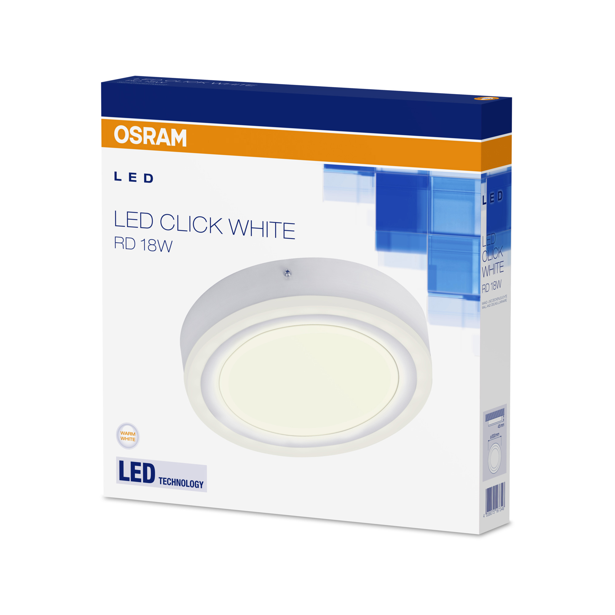 Plafoniera Lampa de Tavan/Perete LED Osram CLICK ALB Rotund 30cm 18W 1100lm 3000K CRI80