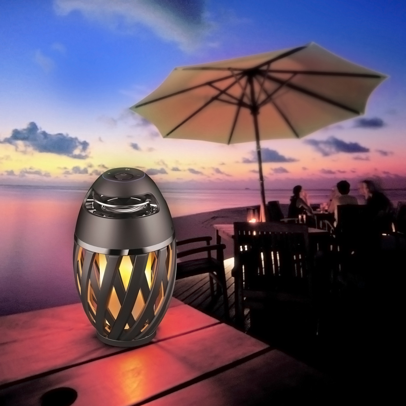 Lampa LED de exterior Globo LED Outdoor Light Stream cu LED-uri, efect de pâlpâire, inclusiv difuzor Bluetooth, gri închis, alimentat cu baterii
