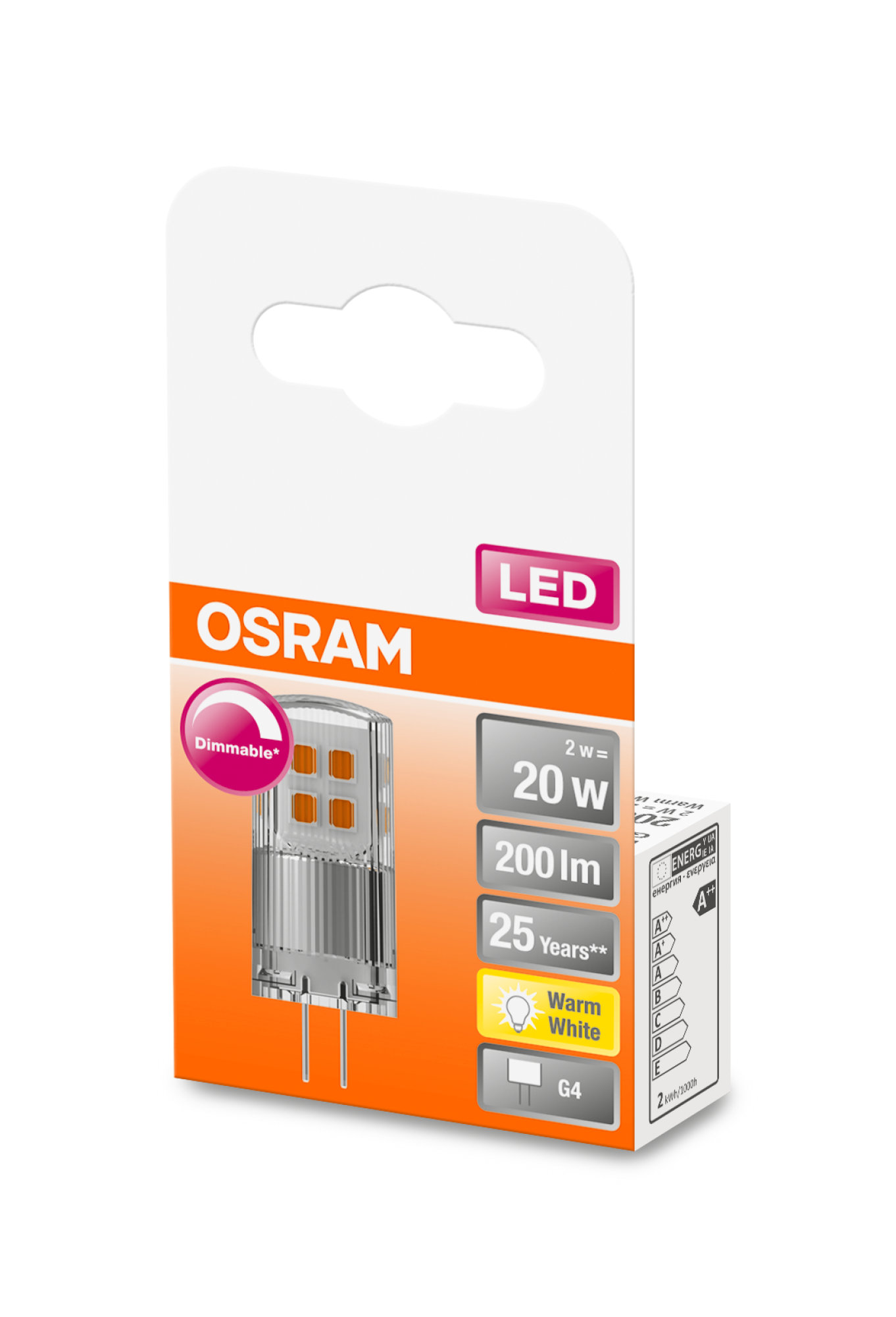 Bec Osram LED SUPERSTAR PIN 20 DIM clar 2W 827 G4 200lm 2700K