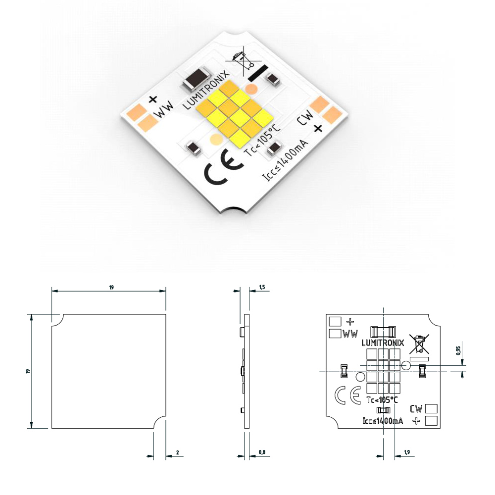 SmartArray-Q12-TW Modul LED Nichia CSP configurabil cu 2 canale, TW Dynasolis 12 LED-uri 19x19mm fabricat în Germania (până la 1350lm)