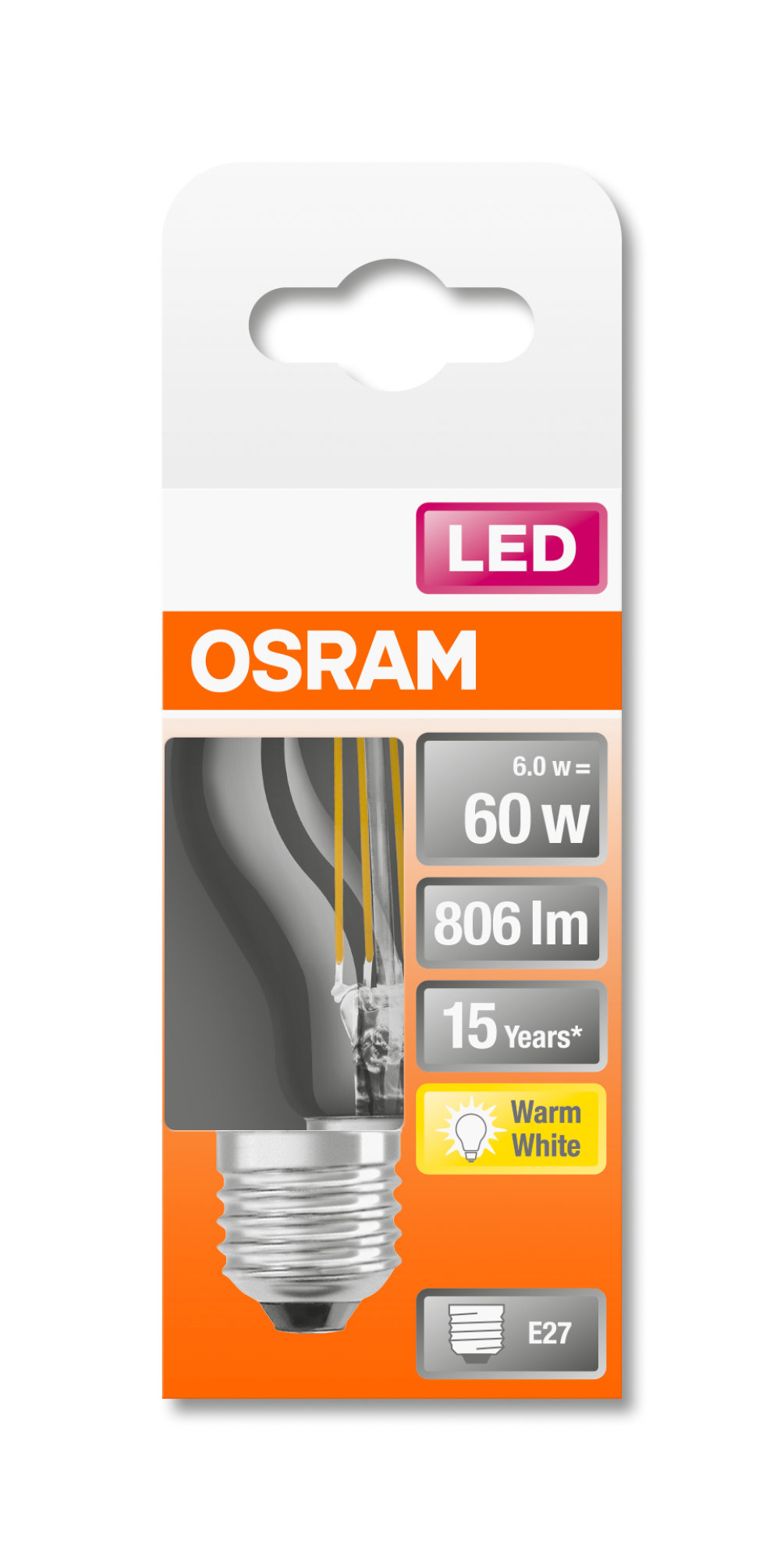 Bec Osram LED STAR FILAMENT clar CLP 60 7W 827 E27 non-dim 806lm 2700K