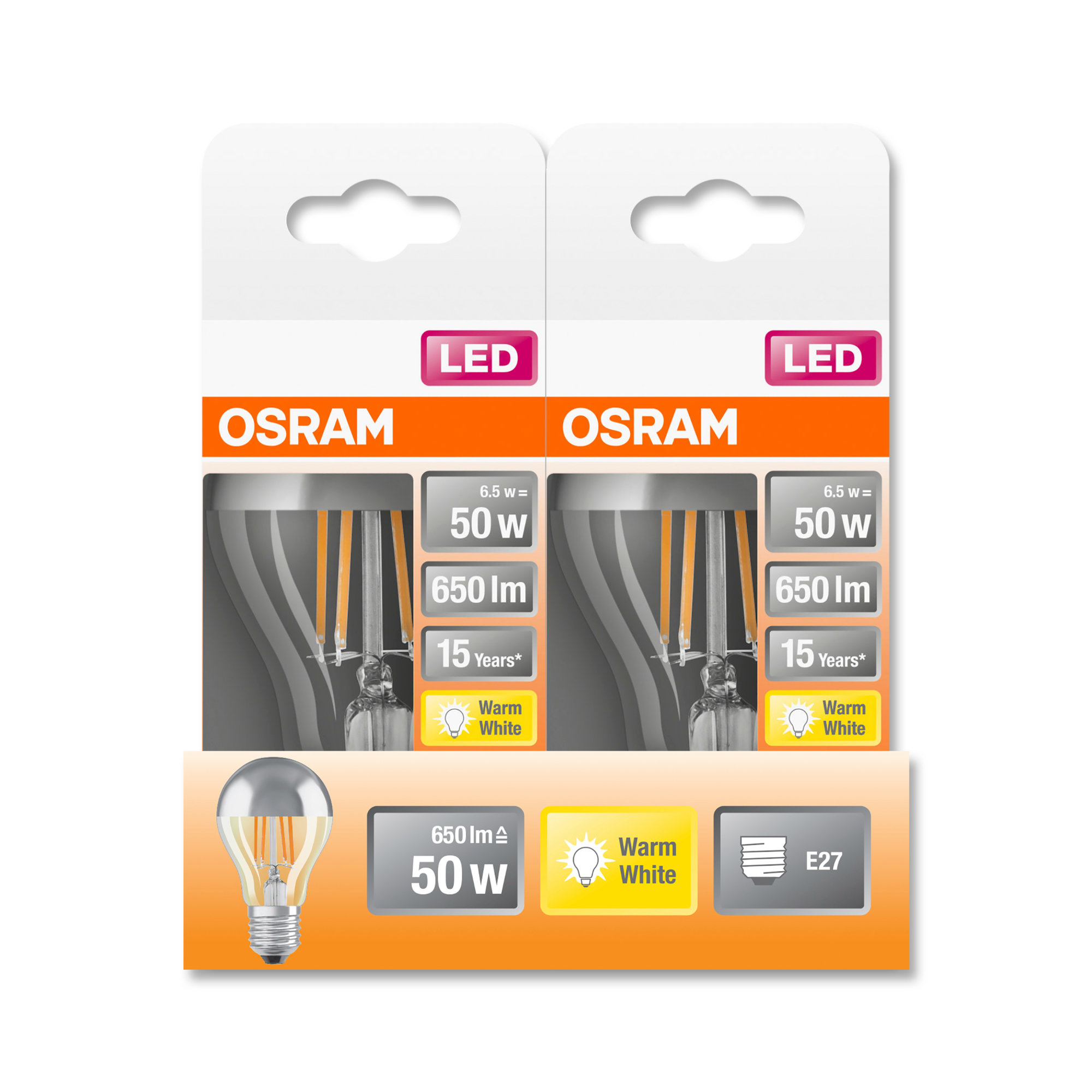 Bec Osram LED STAR RETROFIT CLA 60 FIL Oglindă argintie non-dim 6,5W 827 E27 650lm 2700K