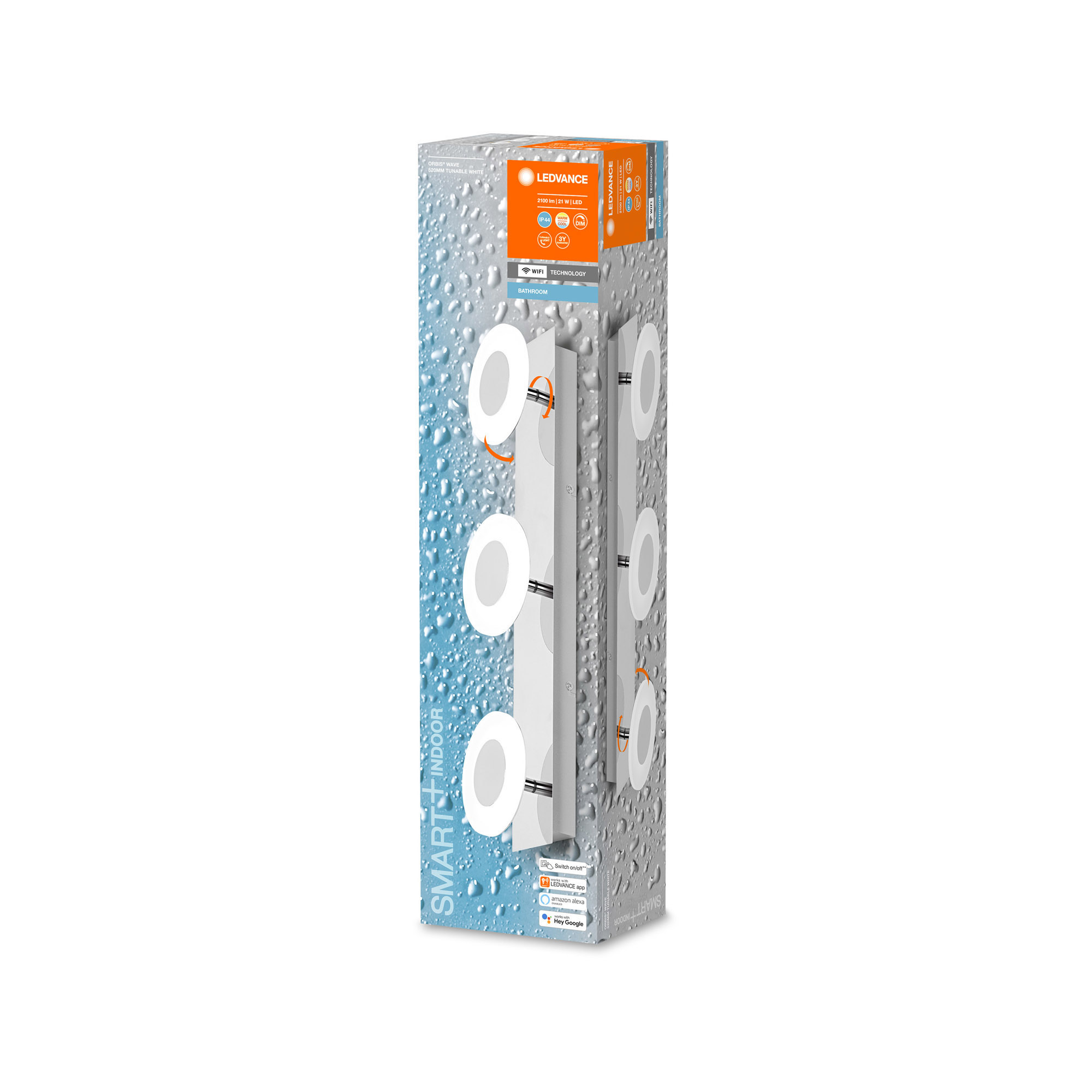 Lampa LED de perete LEDVANCE SMART+ WiFi Tunable LED-uri Albe ORBIS Wave 520mm IP44 argintiu 2100lm