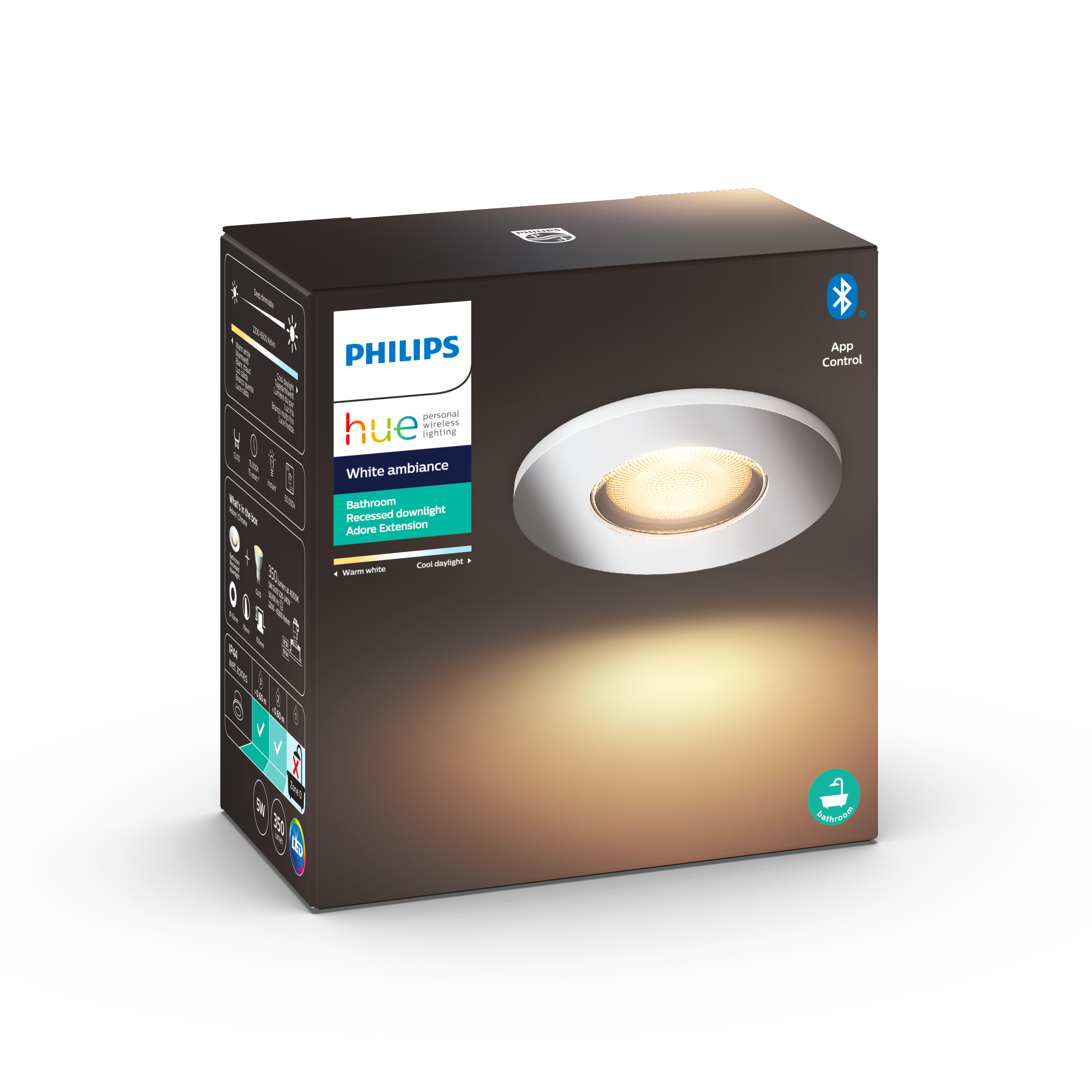 Philips Hue White Ambiance Adore LED de încastrat rotund 350lm argintiu IP44