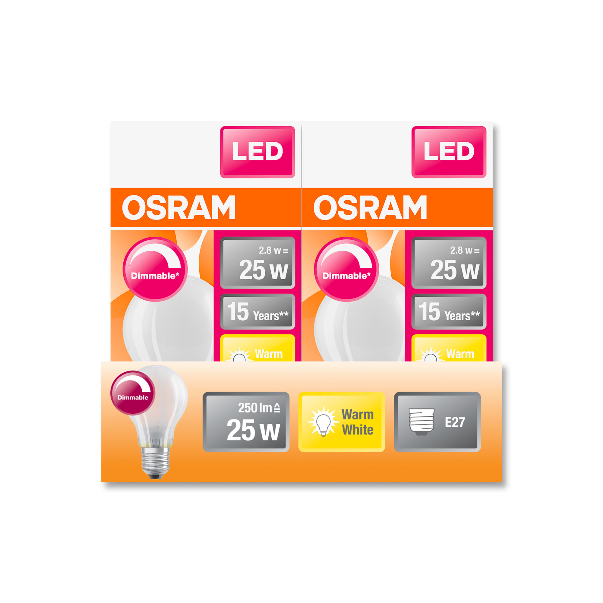 Bec Osram LED SUPERSTAR RETROFIT difuză DIM CLA 25 2,8W 827 E27 250lm 2700K